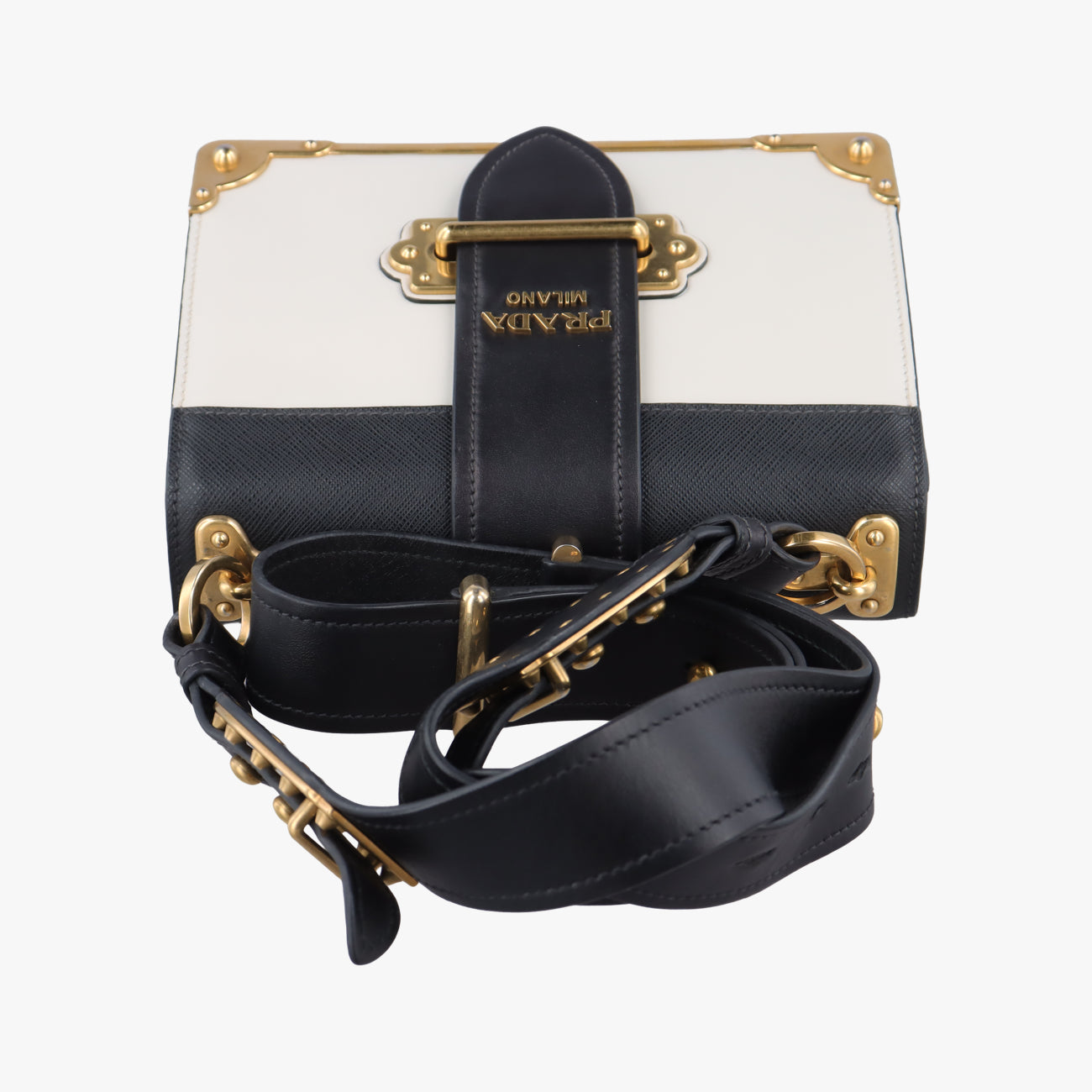 Cahier Black×white Leather×SAFFIANO Leather 1BD045 25カイエ ブラック×ホワイト レザー×サフィアーノレザー 1BD045 25