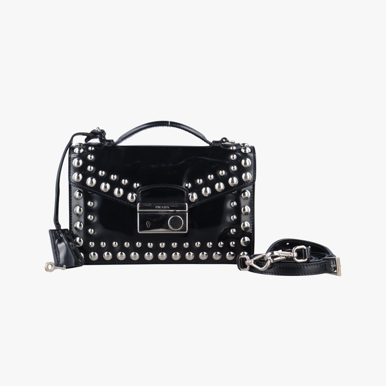 Sound Crystal Studded Crossbody Black Patent 110サウンド クリスタル スタッズ クロスボディ ブラック パテント 110