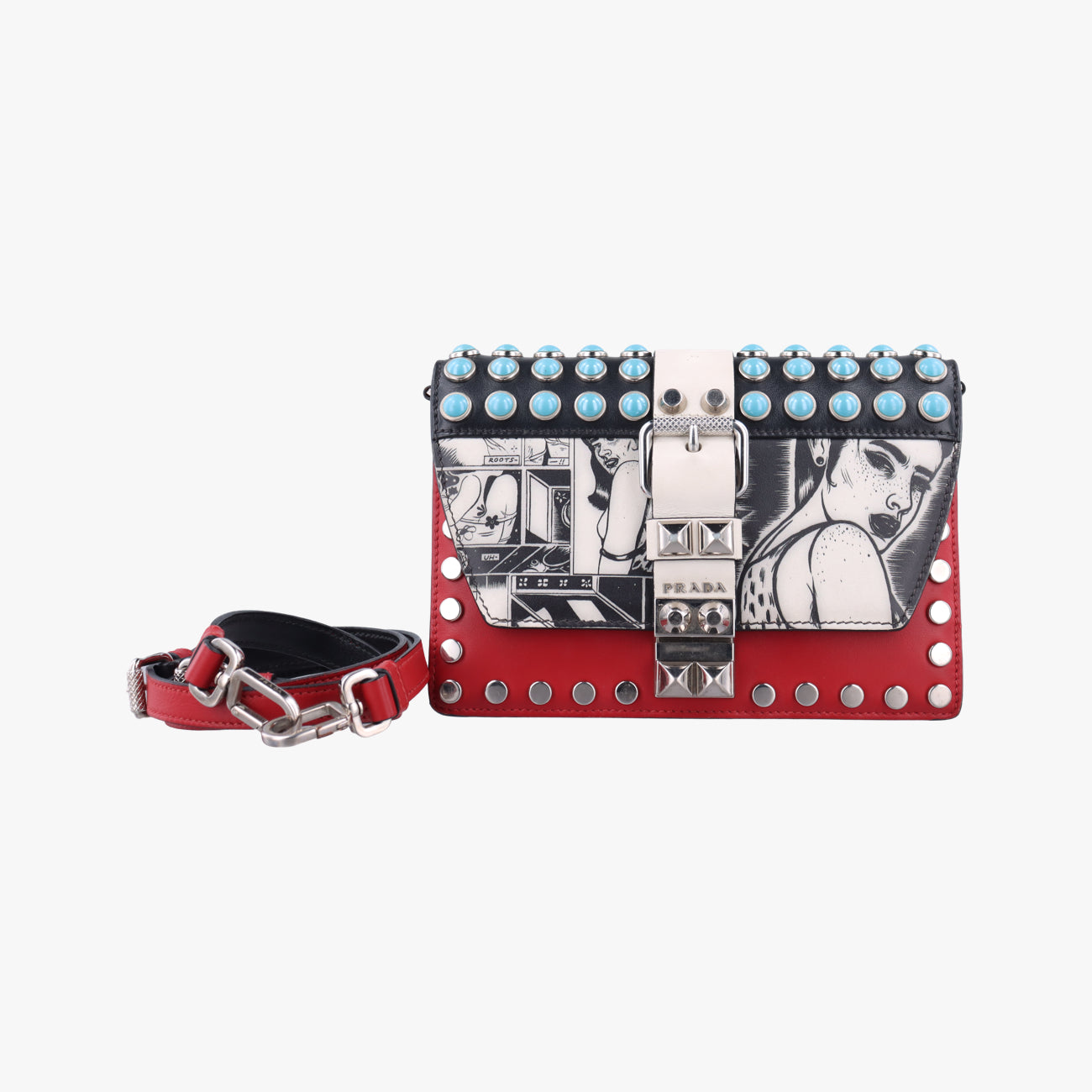 Comic Print Black x Red x Multicolor leather 1BD121 25コミック プリント ブラック×レッド×マルチカラー レザー 1BD121 25