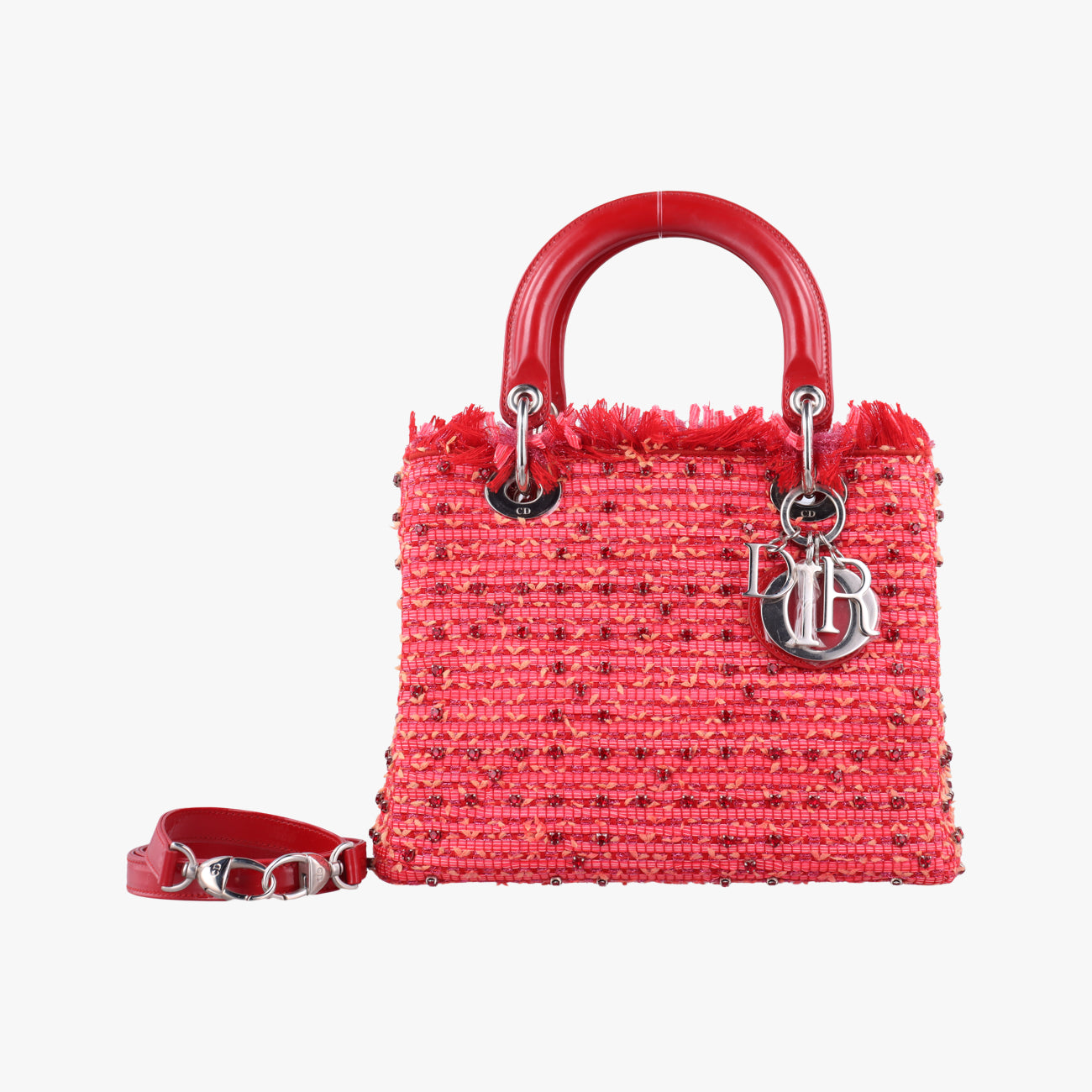 Lady Dior Heart Crystal Cannage Fringe Red×Multicolour Tweed×Enamel 11-MA-1102レディ ディオール ハート クリスタル カナージュ フリンジ レッド×マルチカラー ツイード×エナメル 11-MA-1102