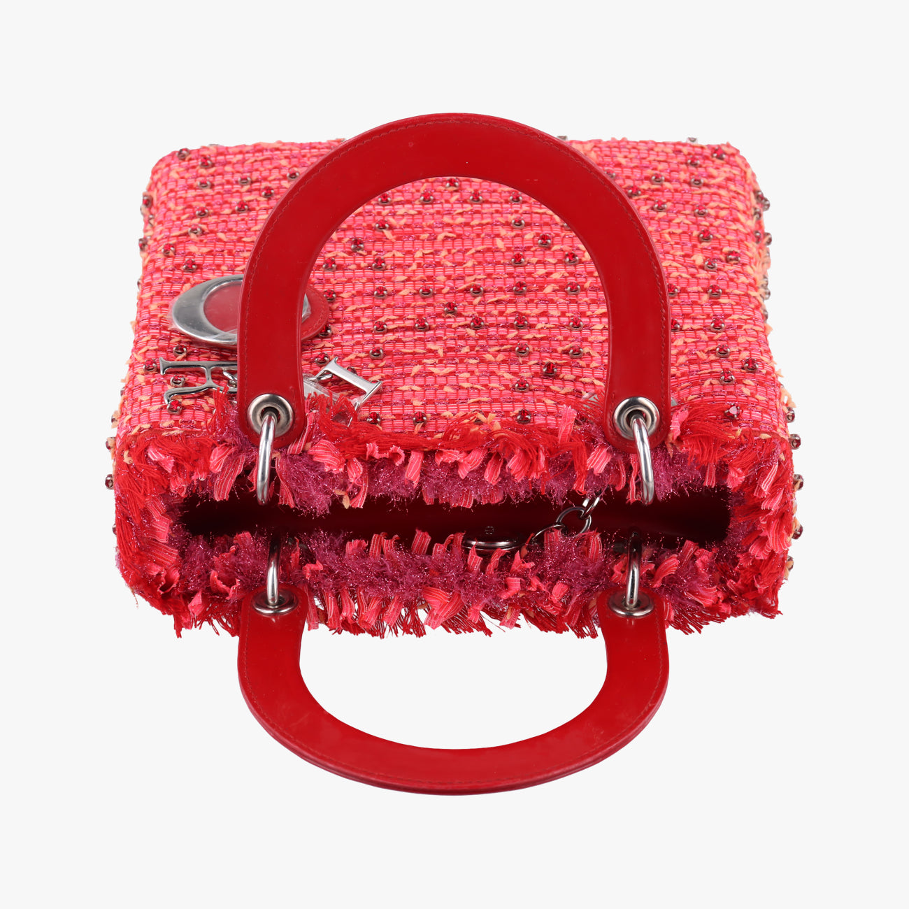 Lady Dior Heart Crystal Cannage Fringe Red×Multicolour Tweed×Enamel 11-MA-1102レディ ディオール ハート クリスタル カナージュ フリンジ レッド×マルチカラー ツイード×エナメル 11-MA-1102