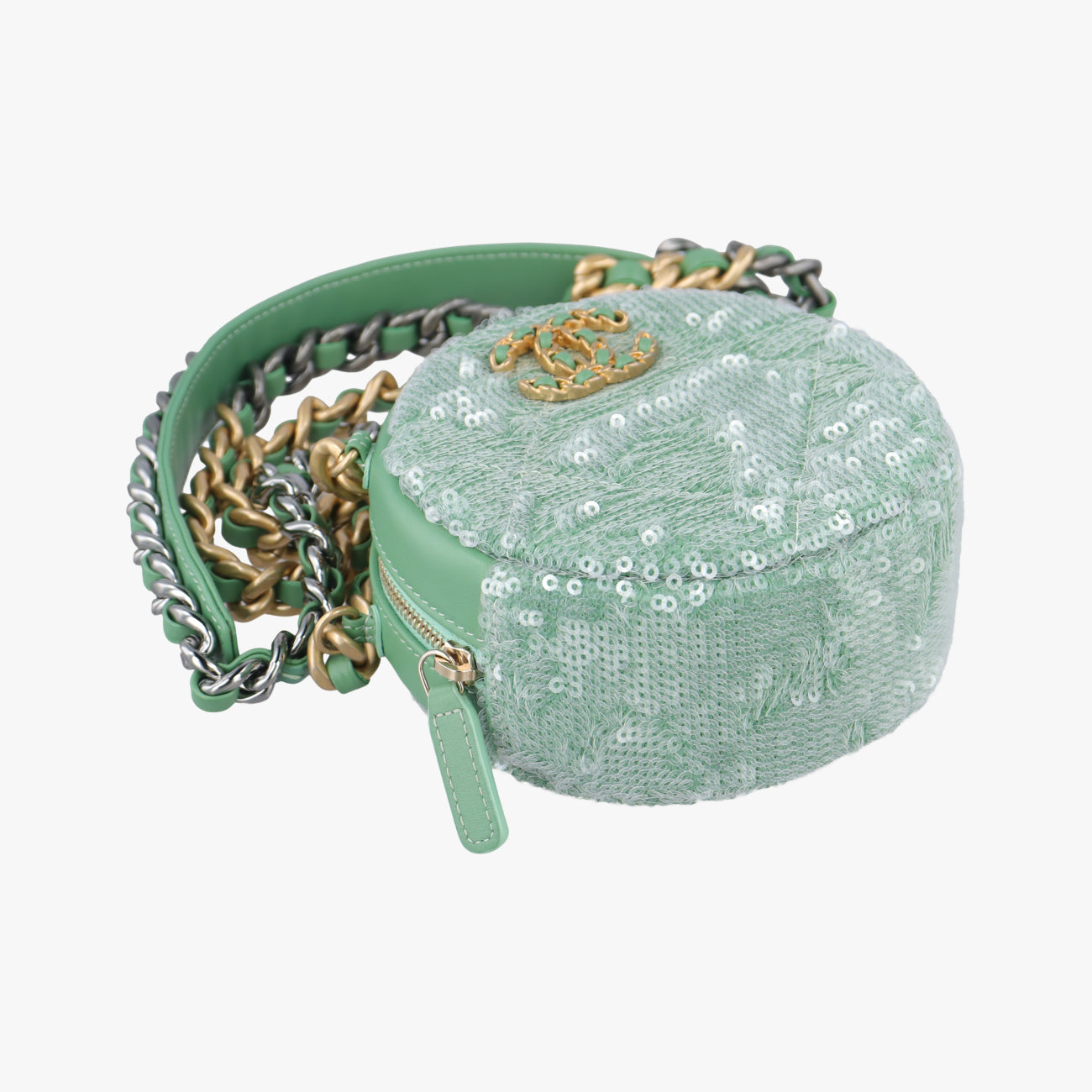 CHANEL 19 Round Green Sequins×Leather AP0945 30745163シャネル19ラウンド グリーン スパンコール×レザー AP0945 30745163