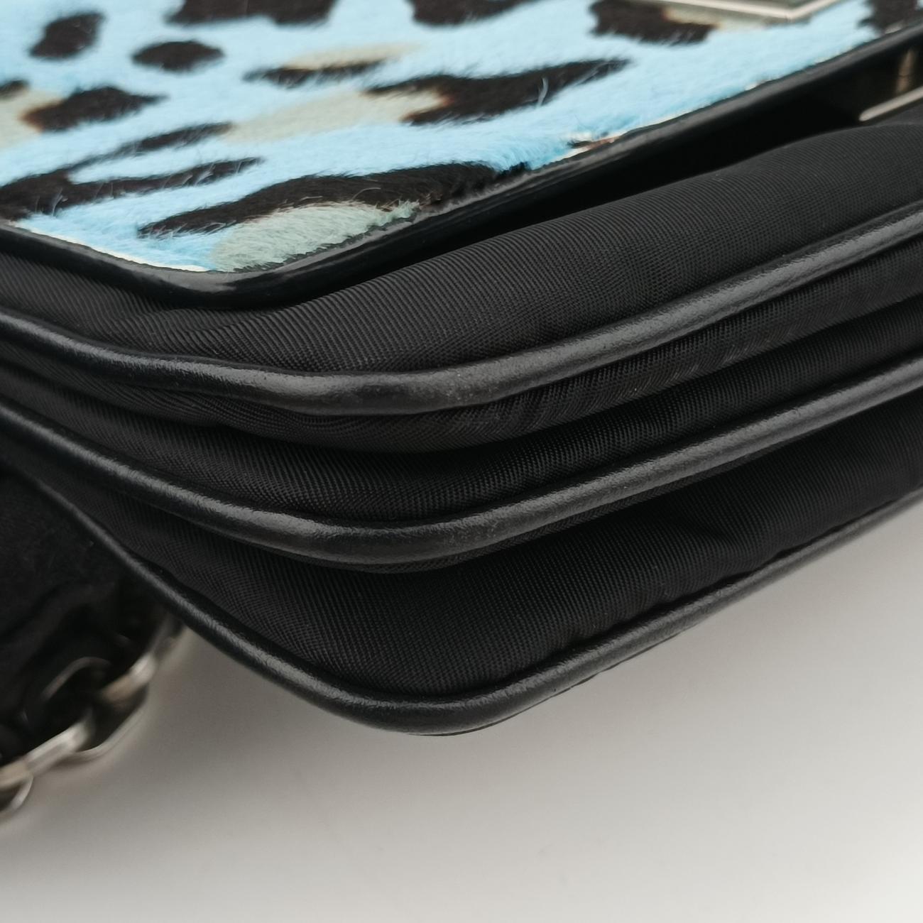 Leopard print Blue x Black x Multicolor ponyhair×nylon 1BD009 117レオパード柄 ブルー×ブラック×マルチカラー ハラコ×ナイロン 1BD009 117