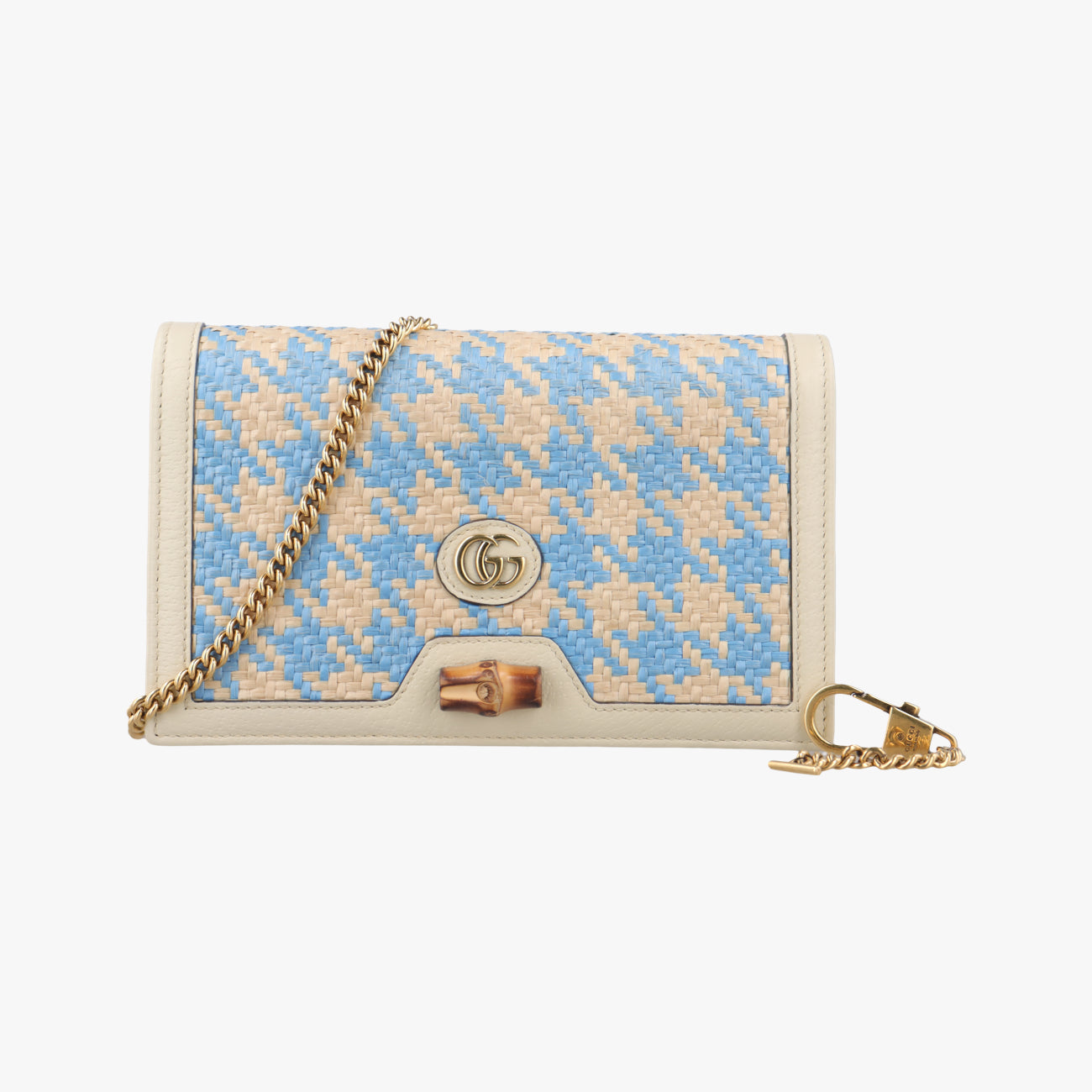 Diana Bamboo Beige× Light Blue× Blue Straw x Leather 696817 ダイアナ バンブー ベージュ×ライトブルー×ブルー ストロー×レザー 696817