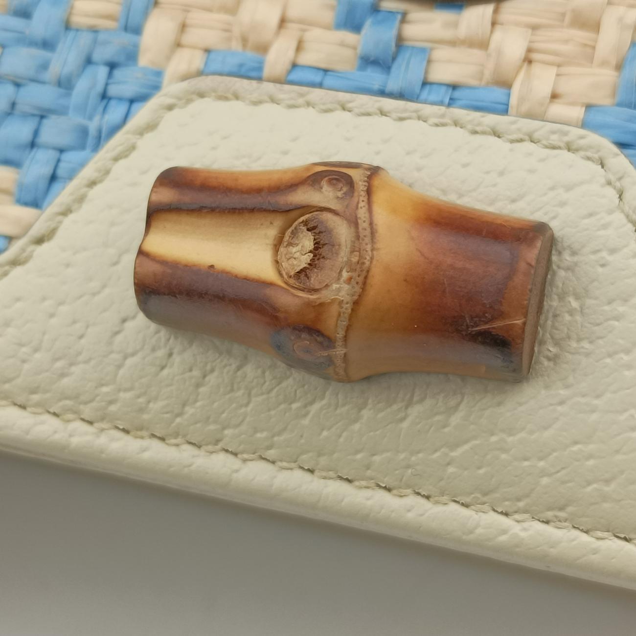 Diana Bamboo Beige× Light Blue× Blue Straw x Leather 696817 ダイアナ バンブー ベージュ×ライトブルー×ブルー ストロー×レザー 696817