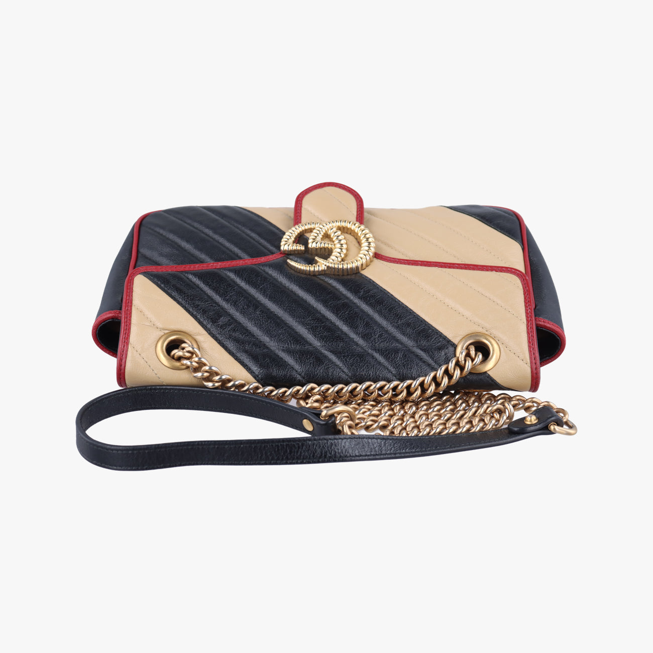 GG Marmont Black x Beige x Red Leather 443497 B029516007GGマーモント ブラック×ベージュ×レッド レザー 443497 B029516007