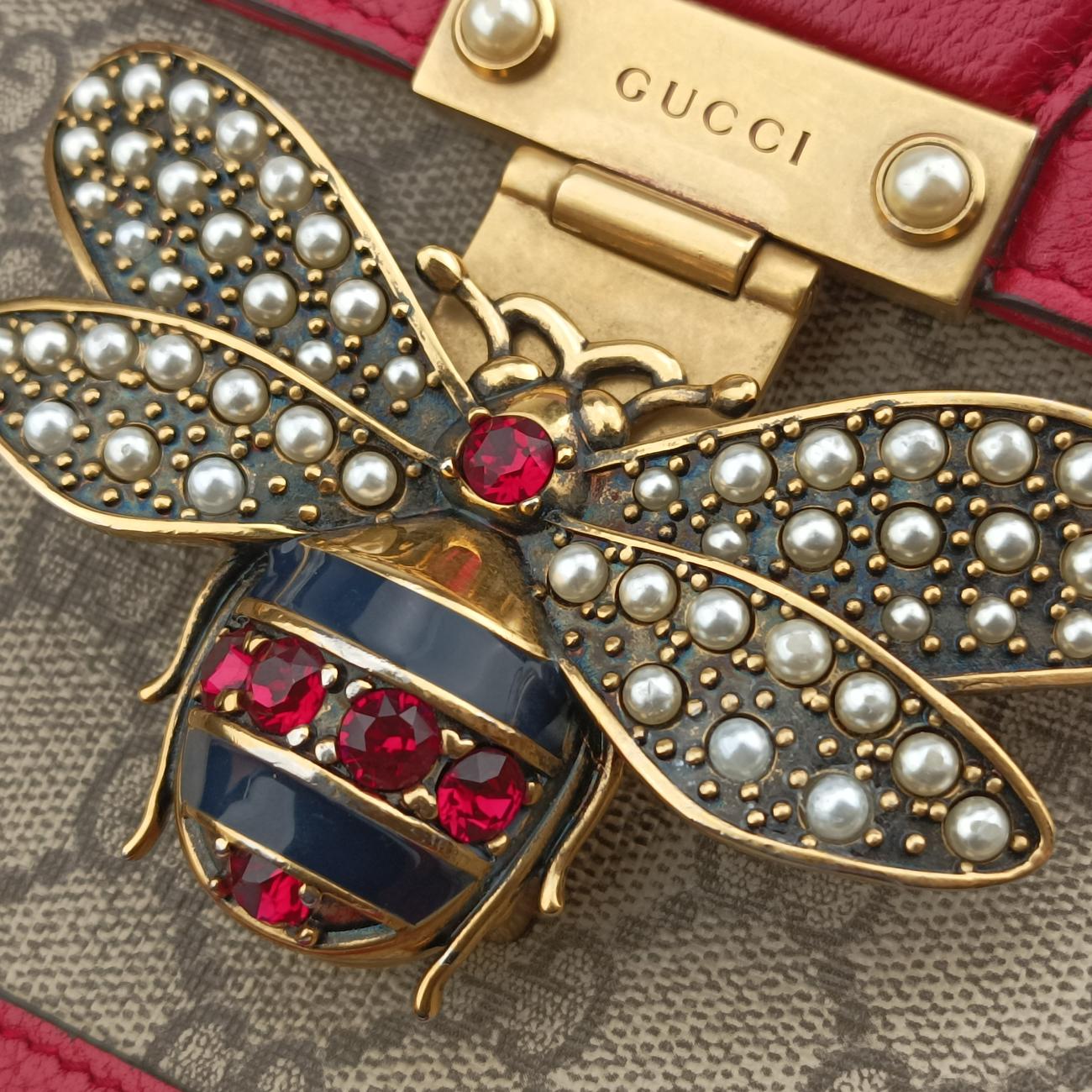 Queen Margaret Beige×Red×Multicolour PVC coated canvas×Leather 524356 I024818155クイーン マーガレット ベージュ×レッド×マルチカラー PVCコーティングキャンバス×レザー 524356 I024818155