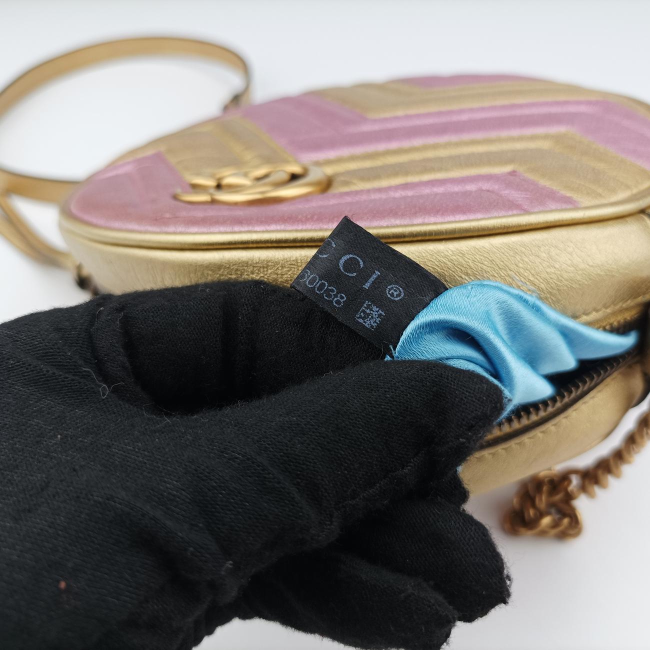 GG Marmont Pink×golden Leather 550154 B027960038GGマーモント ピンク×ゴールド レザー 550154 B027960038