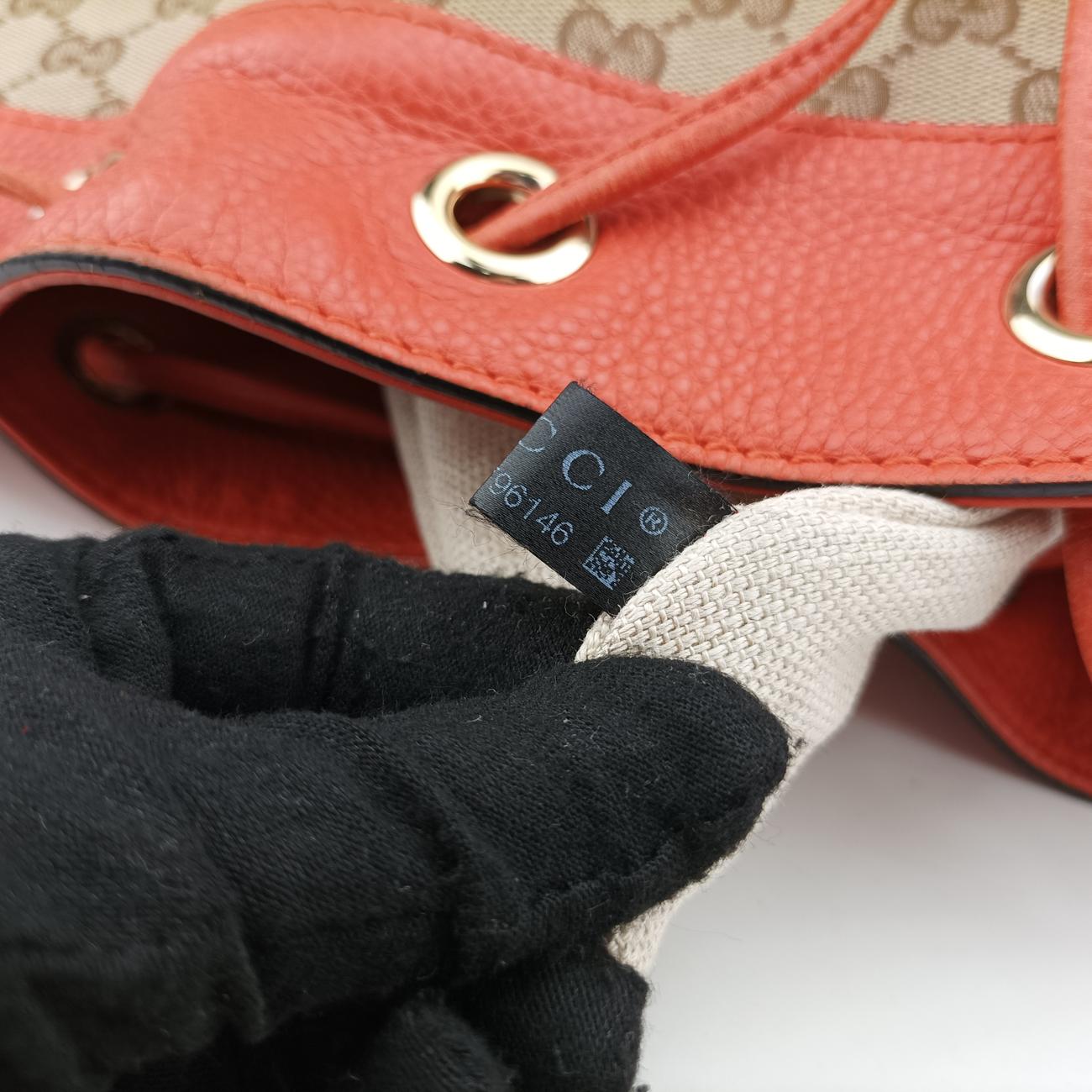 Drawstring Bucket Orange×beige canvas x leather 388703 C018796146ドローストリング バケット オレンジ×ベージュ キャンバス×レザー 388703 C018796146