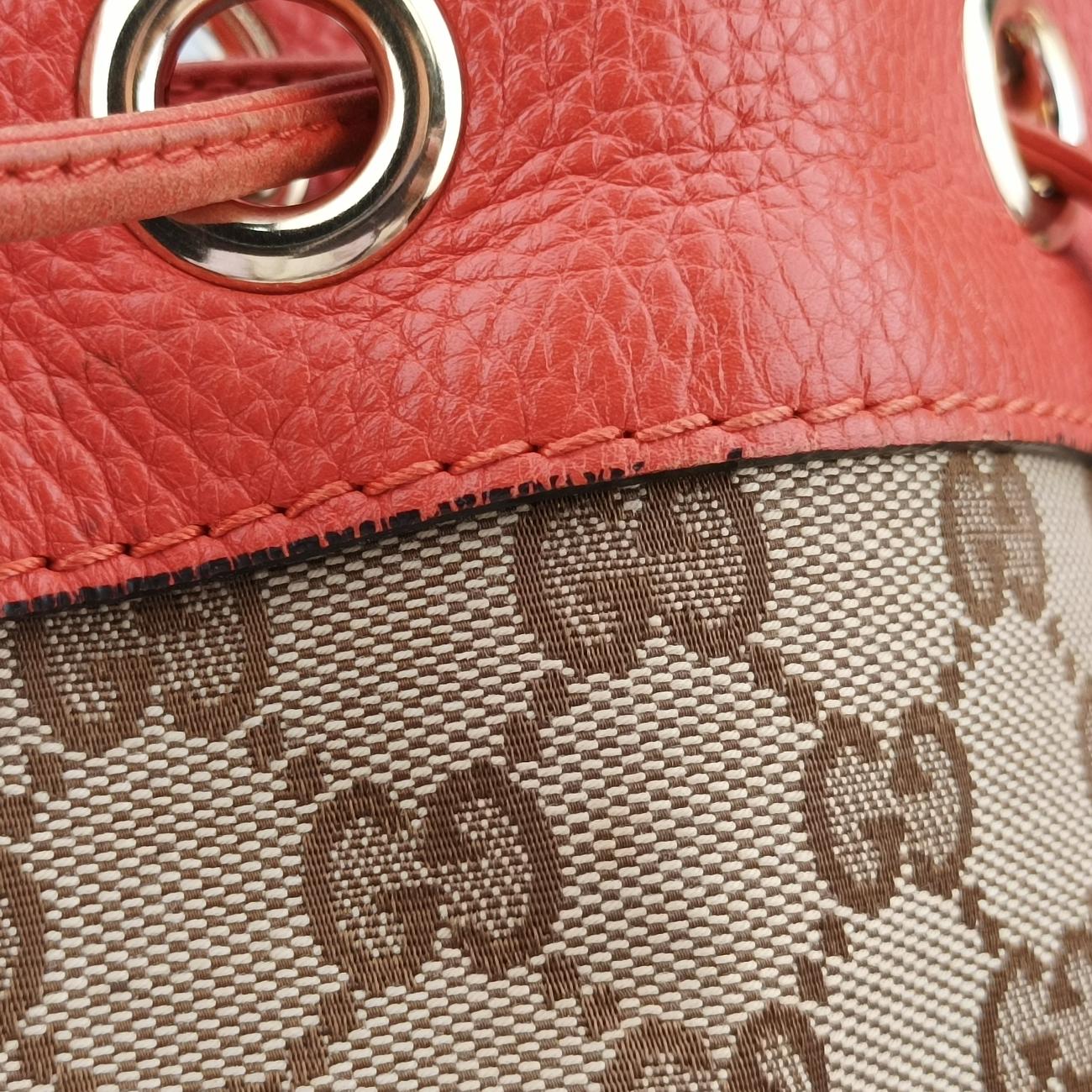 Drawstring Bucket Orange×beige canvas x leather 388703 C018796146ドローストリング バケット オレンジ×ベージュ キャンバス×レザー 388703 C018796146