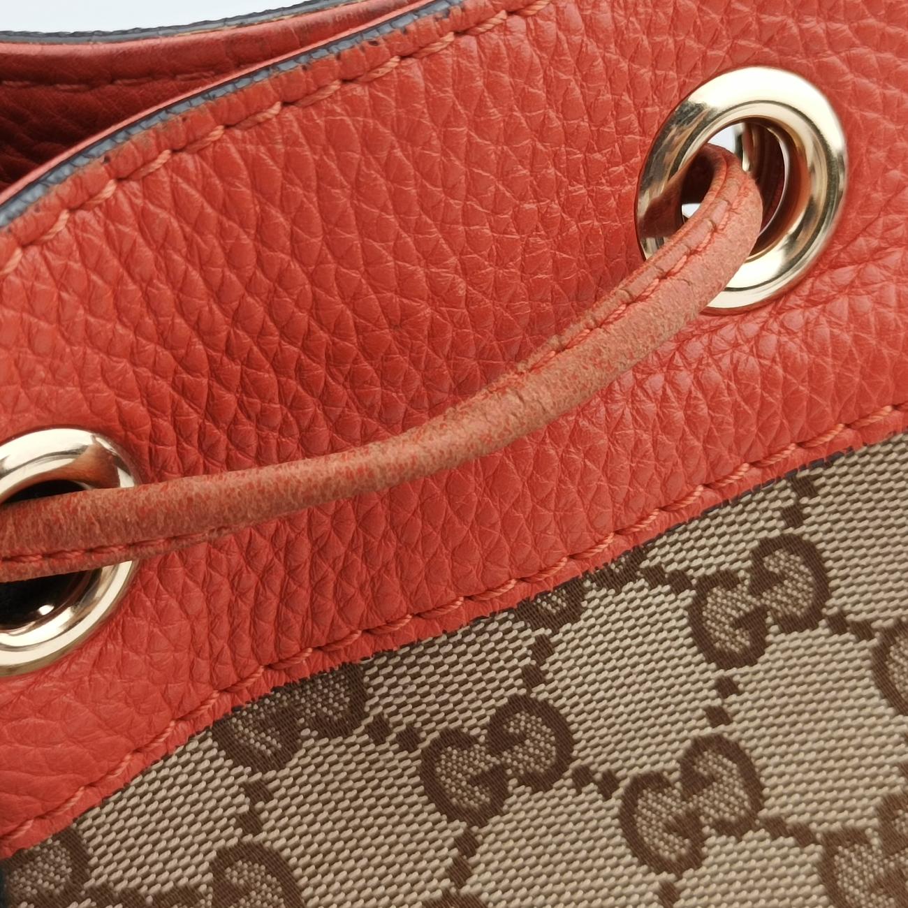 Drawstring Bucket Orange×beige canvas x leather 388703 C018796146ドローストリング バケット オレンジ×ベージュ キャンバス×レザー 388703 C018796146