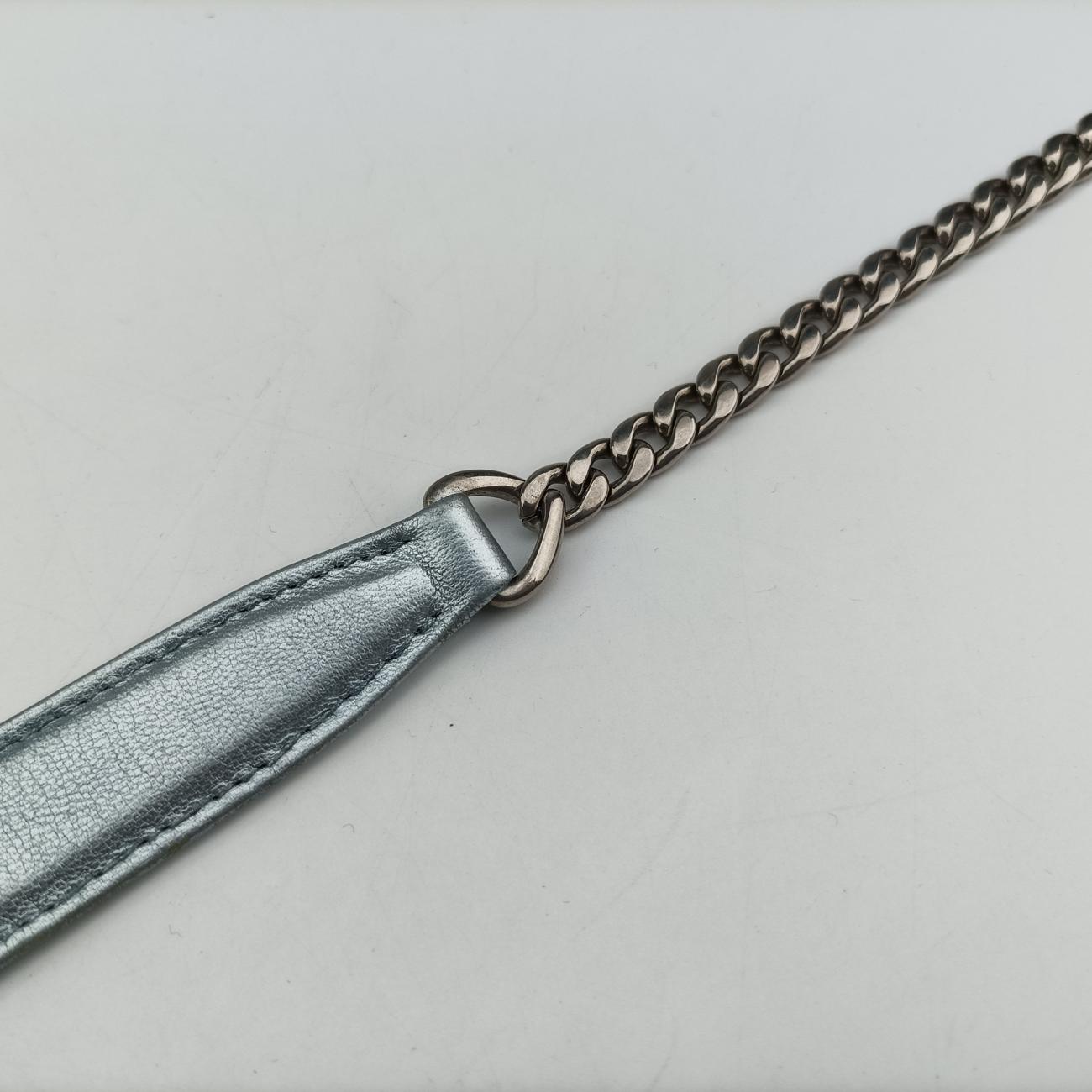 Metallic Nappa Stitching Diagramme Chain Iridescent Silver Leather 107 Fメタリックナッパステッチダイアグラムチェーン イルデセント シルバー レザー 107 F