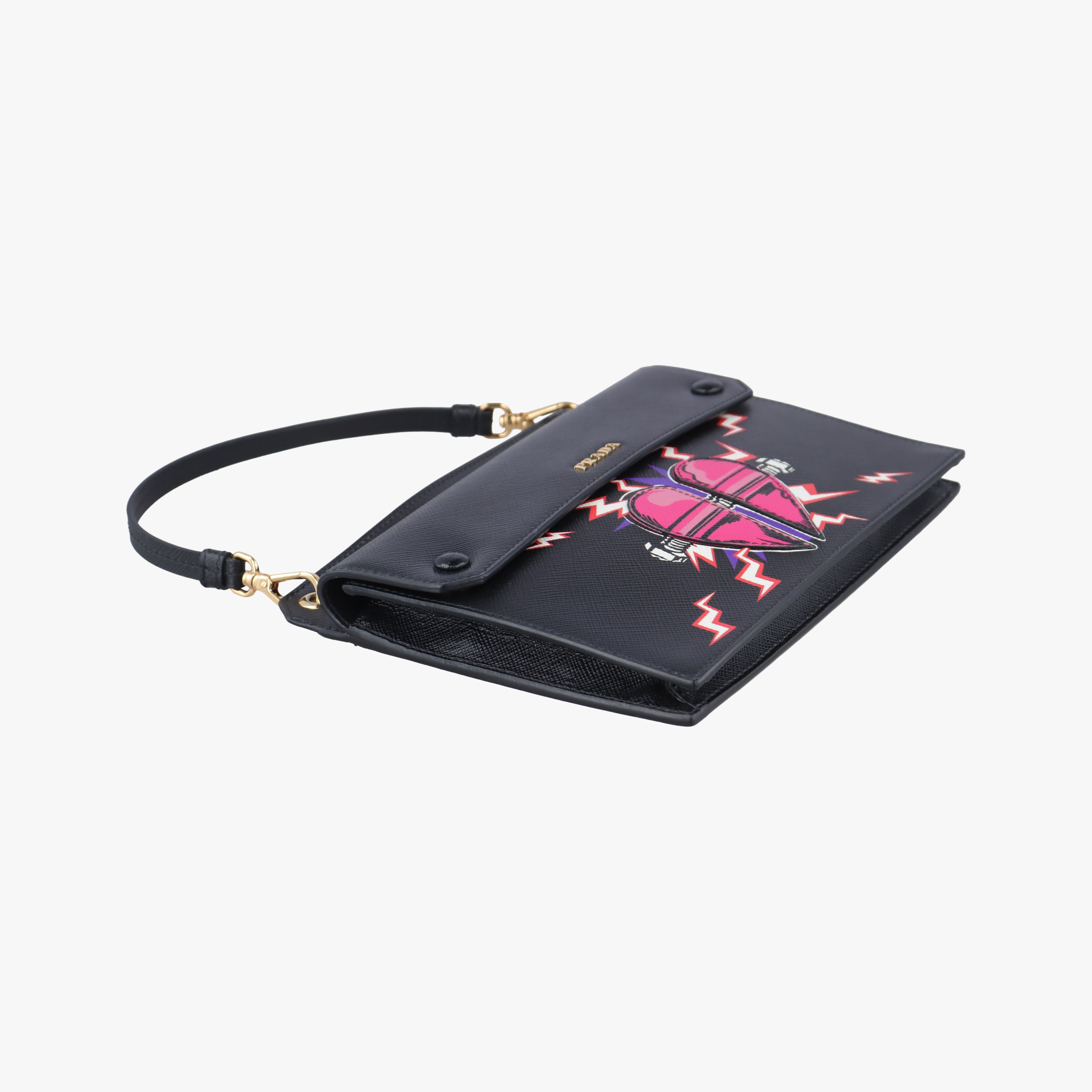 Heart pattern Black×multicolor Saffiano leather 62ハート パターン ブラック×マルチカラー サフィアーノレザー 62
