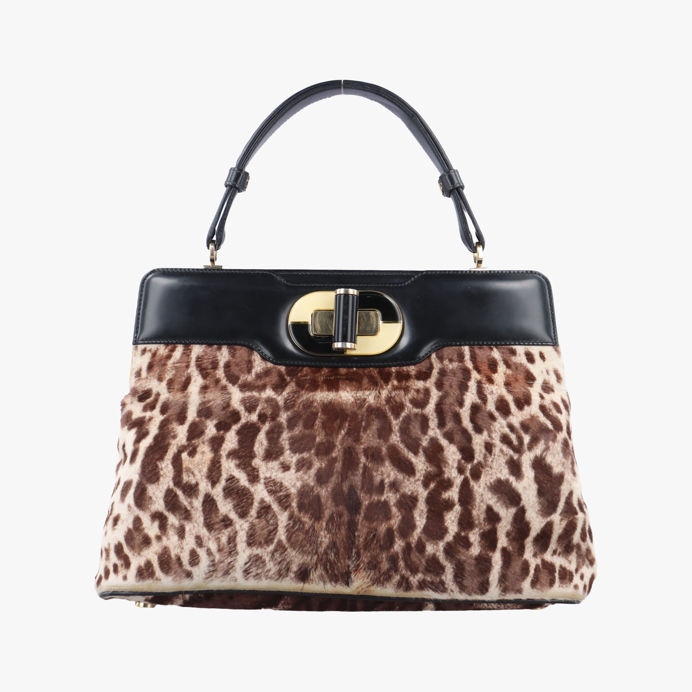 Leopard Print Brown × Black Leather× Fur AX.B12.35146レオパード 豹柄 ブラウン × ブラック レザー ×ファー AX.B12.35146