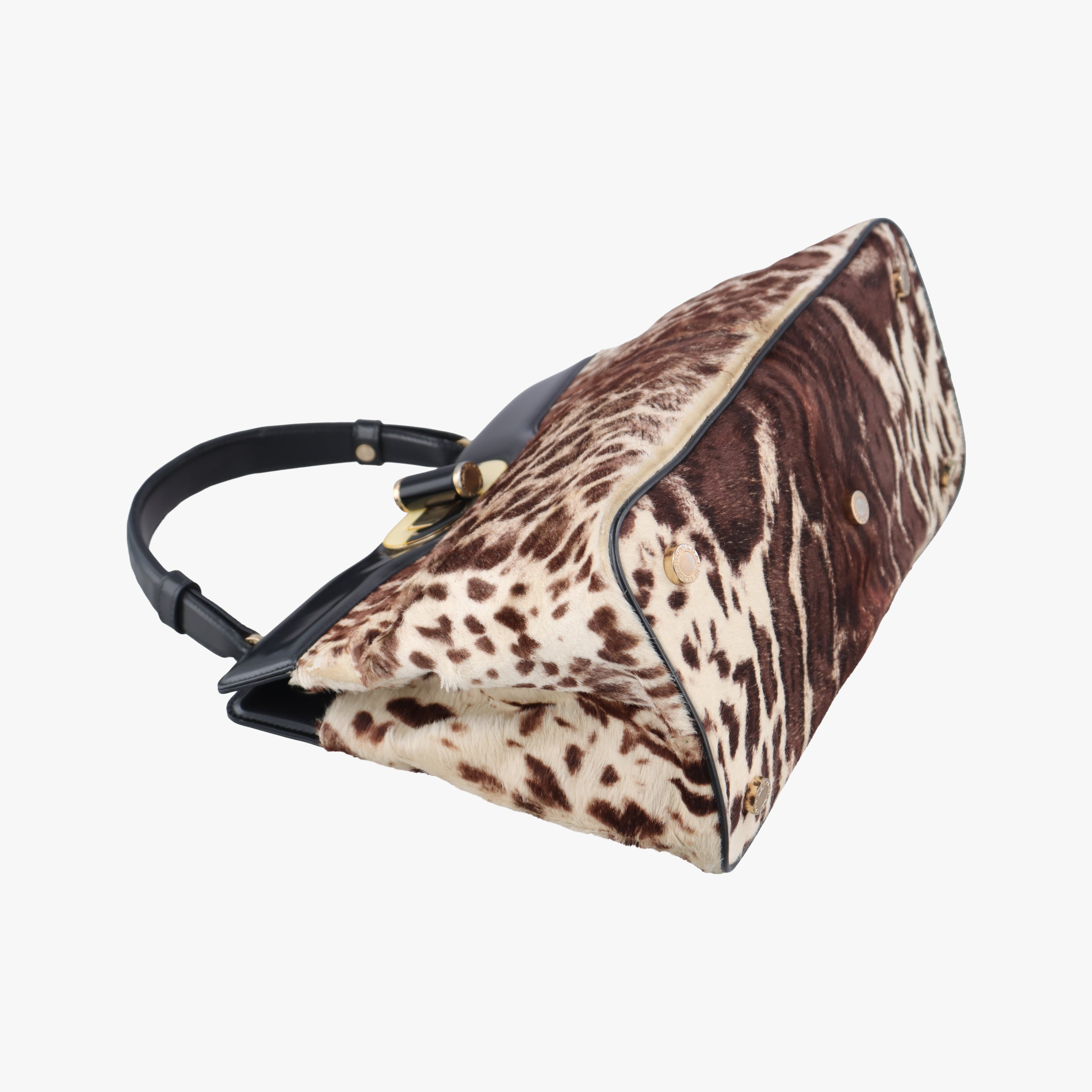 Leopard Print Brown × Black Leather× Fur AX.B12.35146レオパード 豹柄 ブラウン × ブラック レザー ×ファー AX.B12.35146