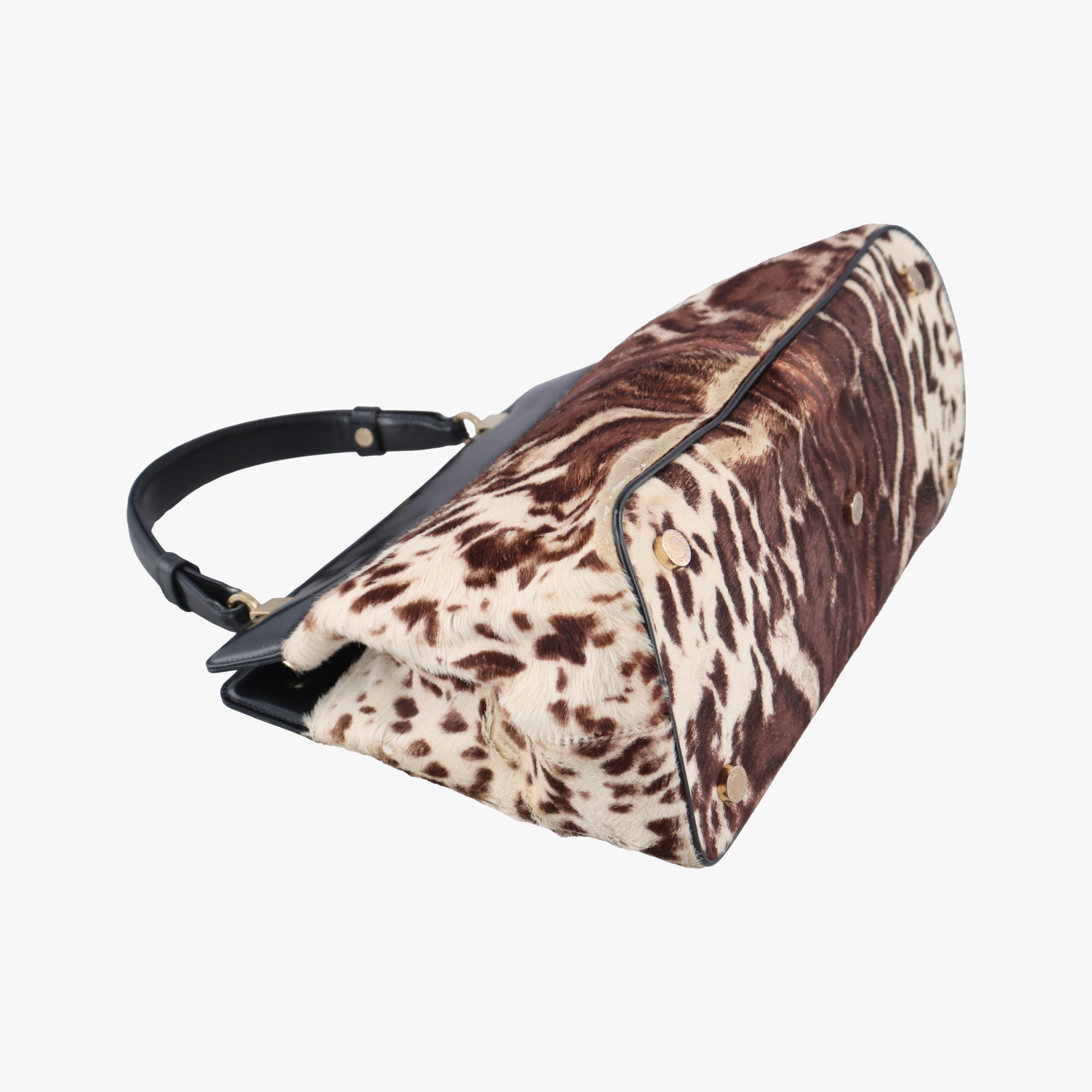 Leopard Print Brown × Black Leather× Fur AX.B12.35146レオパード 豹柄 ブラウン × ブラック レザー ×ファー AX.B12.35146