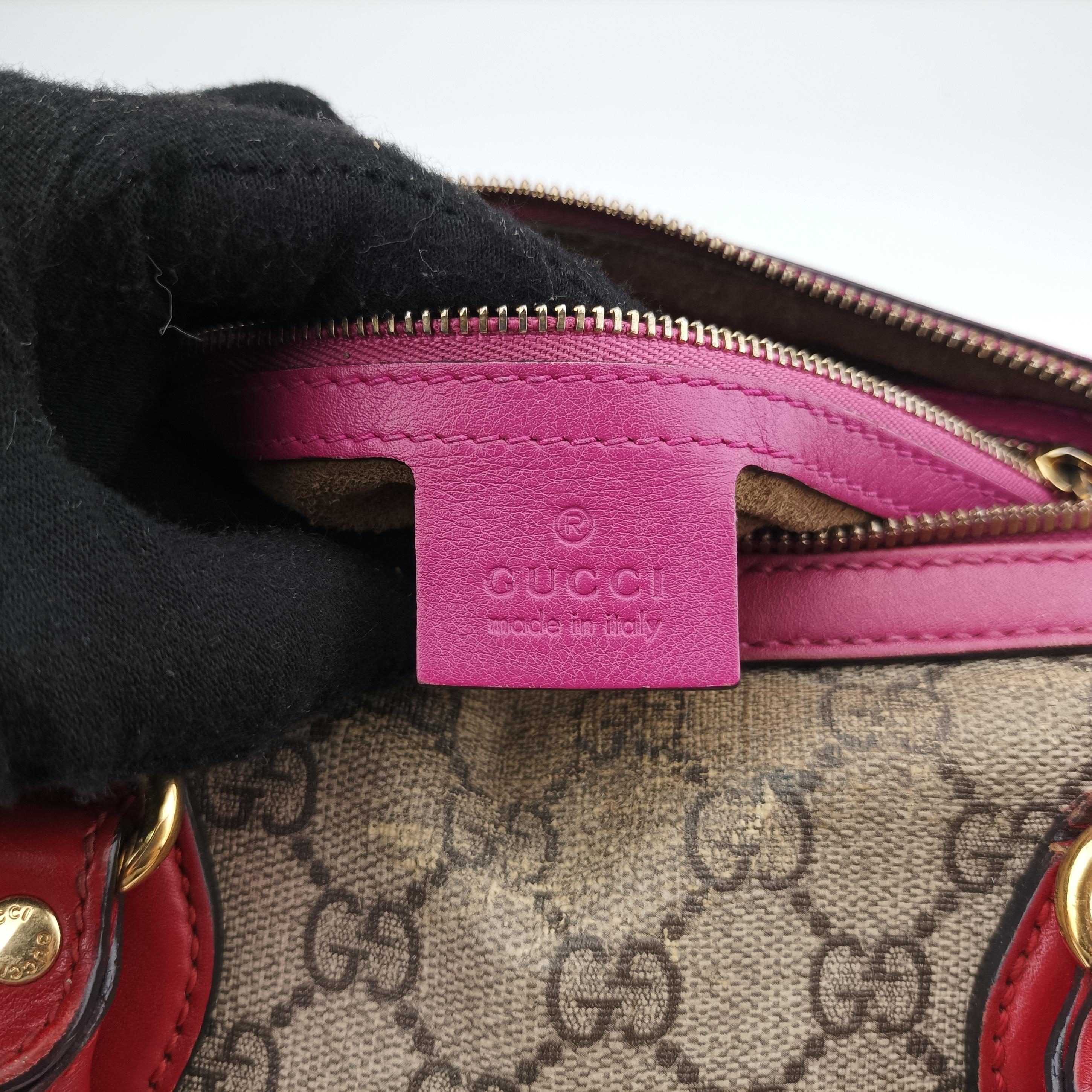 GG SUPREME beige×red×pink PVC coated canvas x leather 409529 I019476972GGスプリーム ベージュ×レッド×ピンク PVCコーティングキャンバス×レザー 409529 I019476972