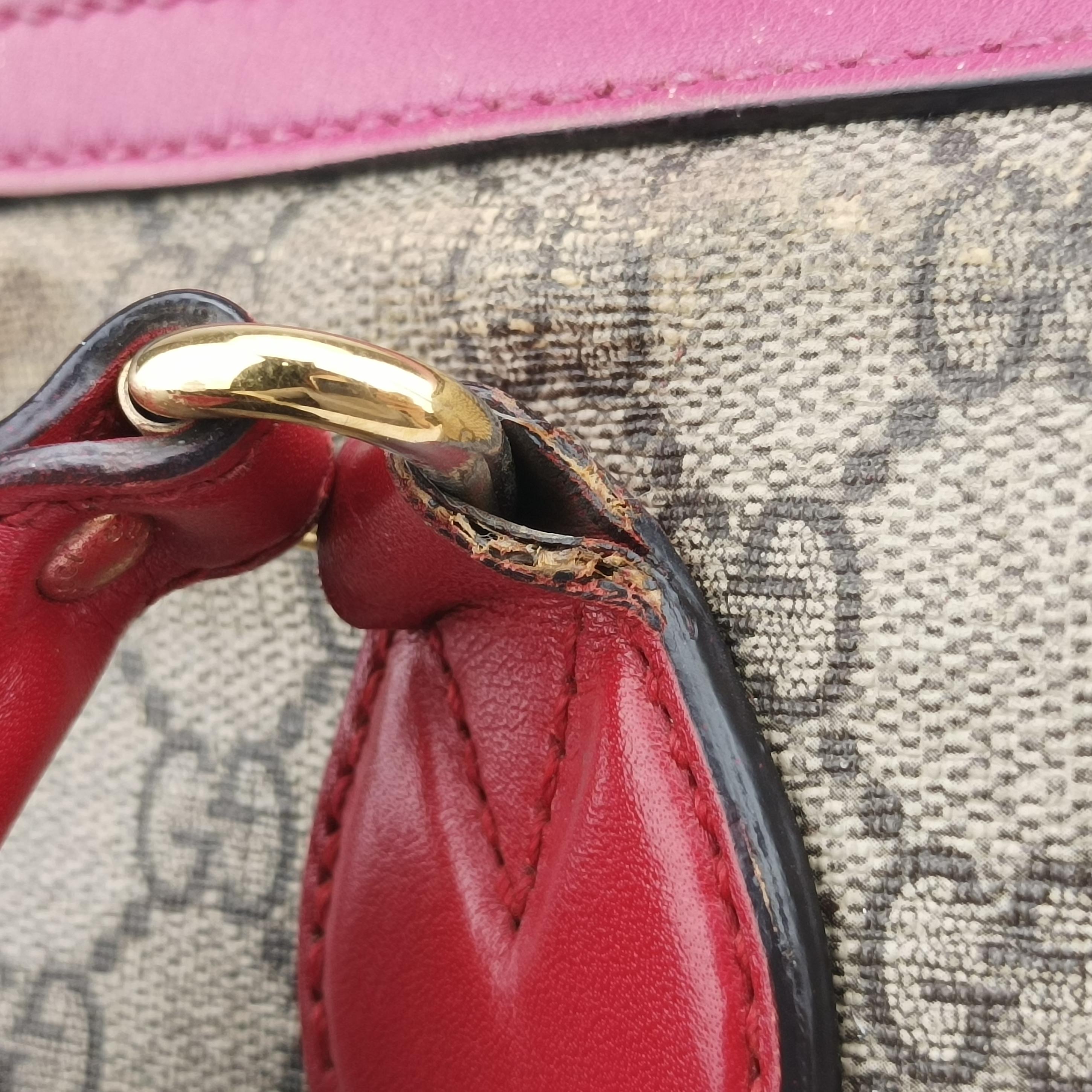 GG SUPREME beige×red×pink PVC coated canvas x leather 409529 I019476972GGスプリーム ベージュ×レッド×ピンク PVCコーティングキャンバス×レザー 409529 I019476972