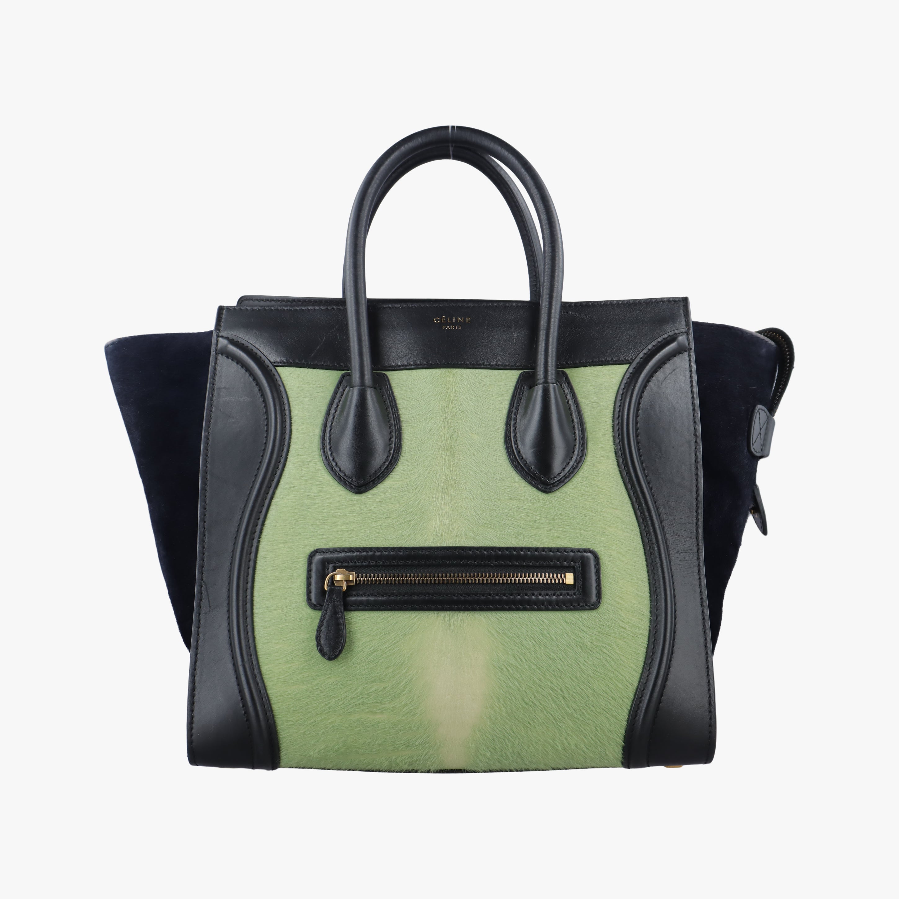 Luggage Mini Shopper Black x Green Leather×ponyhair S-GA-0183ラゲージミニショッパー ブラック×グリーン レザー×ハラコ S-GA-0183