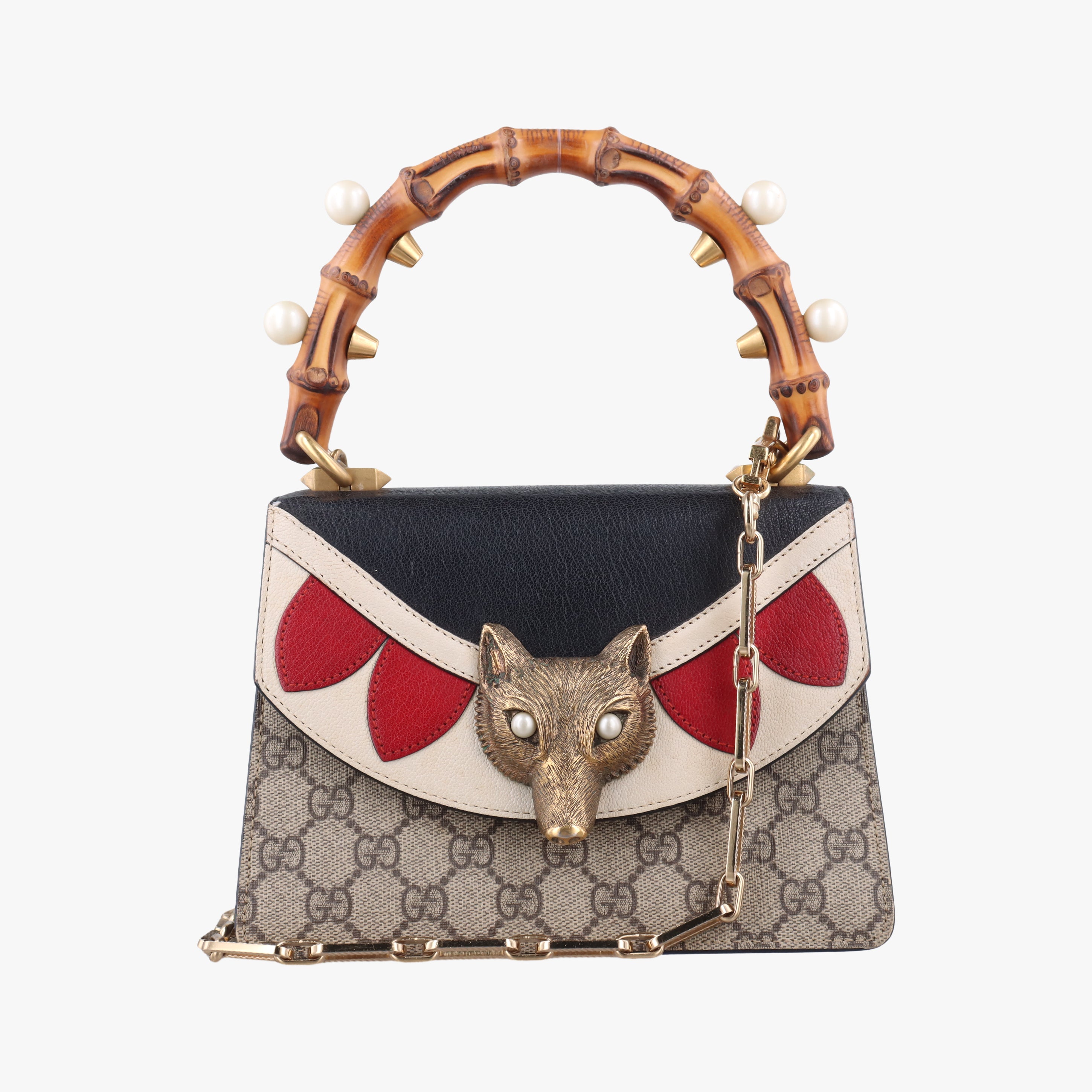 Mini Fox Brooch Bamboo Beige×Multicolour PVC coated canvas×Leather 466428 G023661145ミニ フォックス ブローチ バンブー ベージュ×マルチカラー PVCコーティングキャンバス×レザー 466428 G023661145