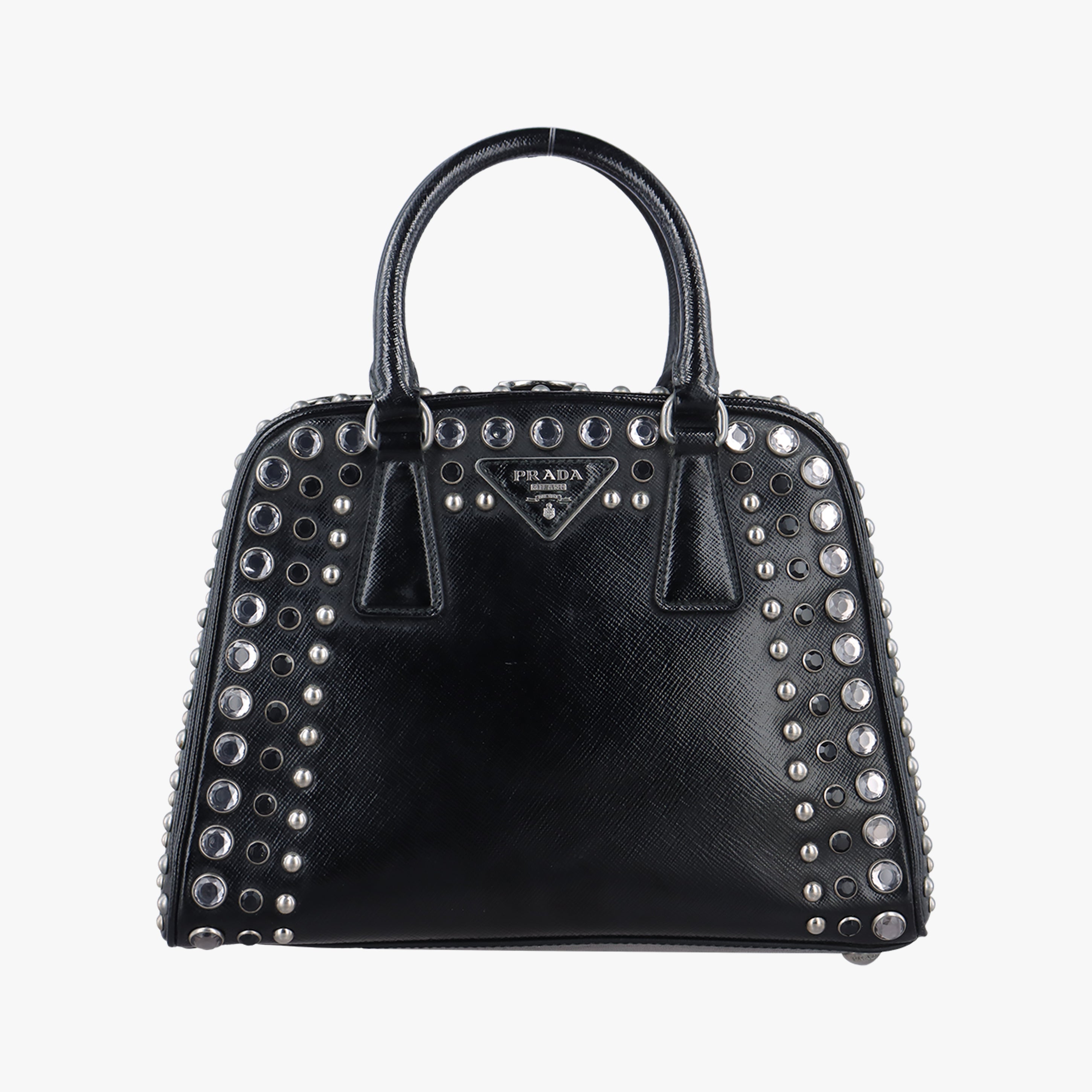 Studs Pyramid Frame Satchel Black Patent 180 8スタッズピラミッドフレームサッチェル ブラック パテント 180 8