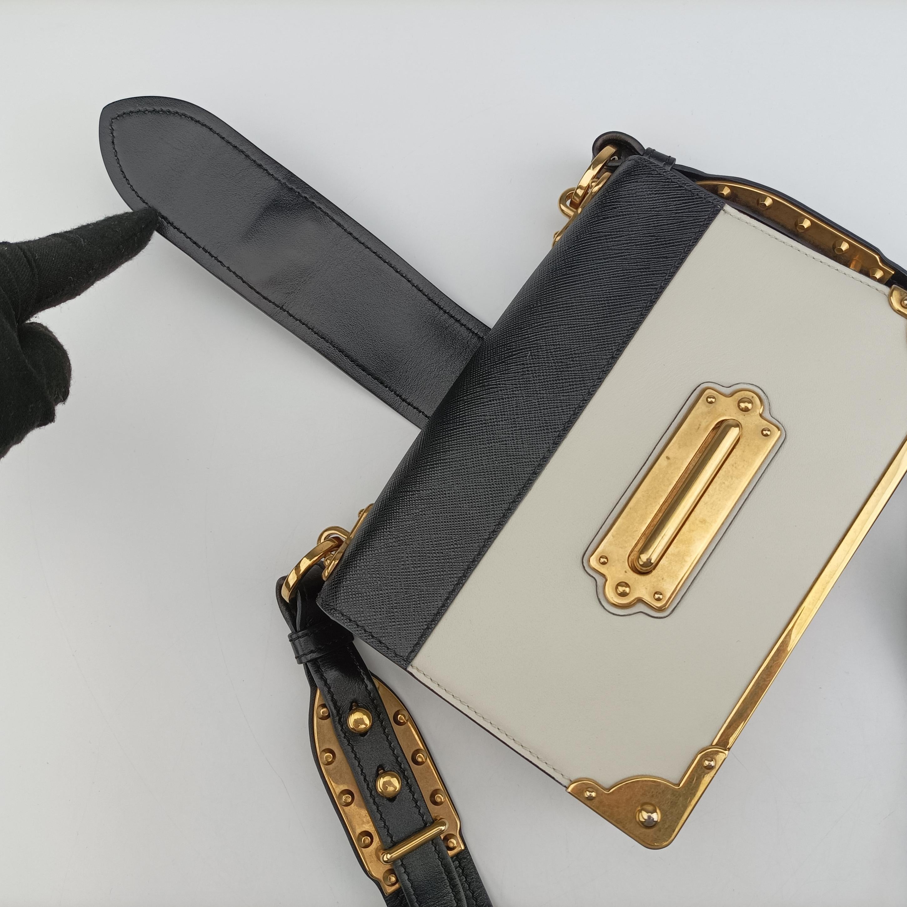 Cahier Black×white Leather×SAFFIANO Leather 1BD045 25カイエ ブラック×ホワイト レザー×サフィアーノレザー 1BD045 25