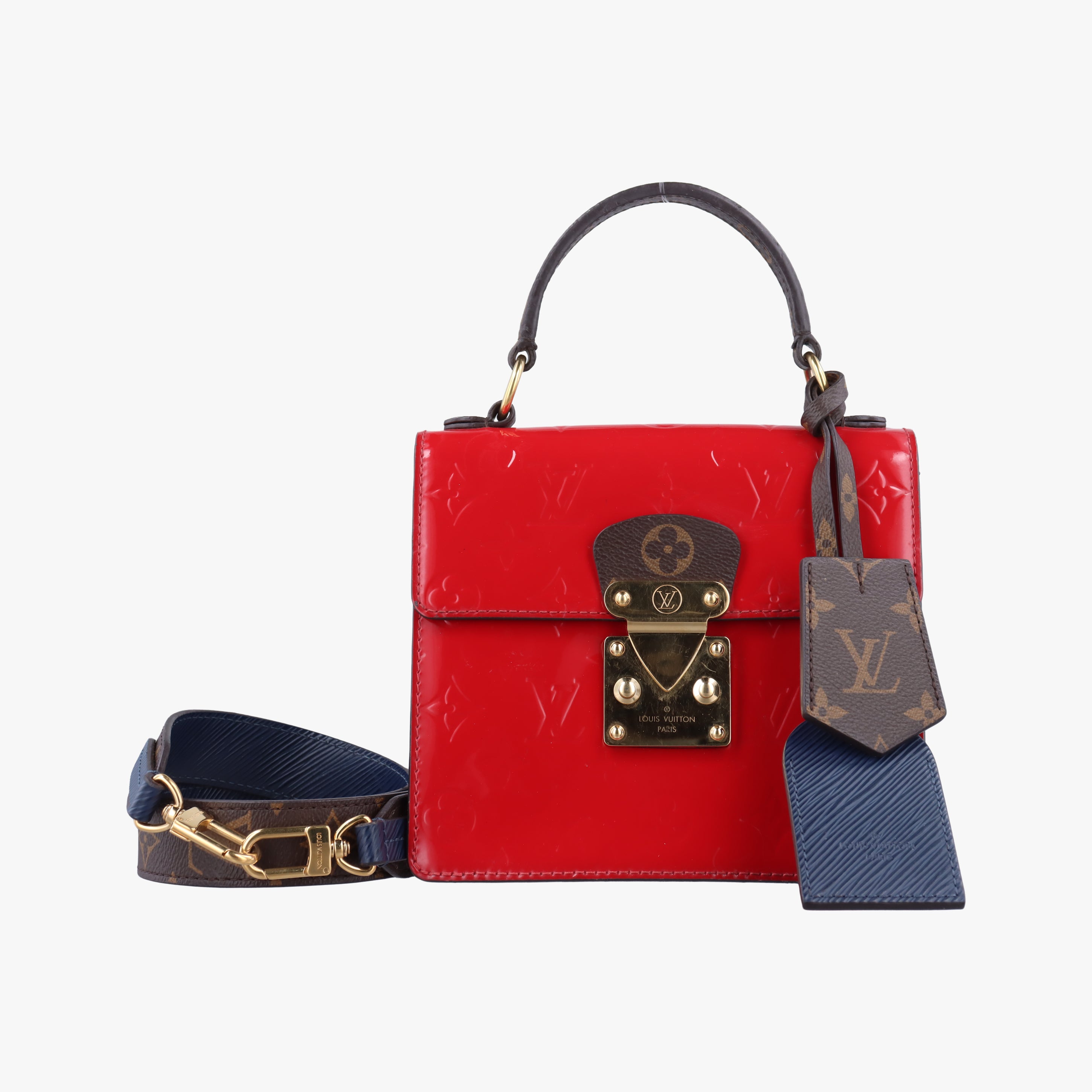 Spring street PM Scarlet Red Vernis×Leather×Monogram Canvas M90505 NZ2119スプリングストリートPM スカーレット ヴェルニ×レザー×モノグラムキャンバス M90505 NZ2119