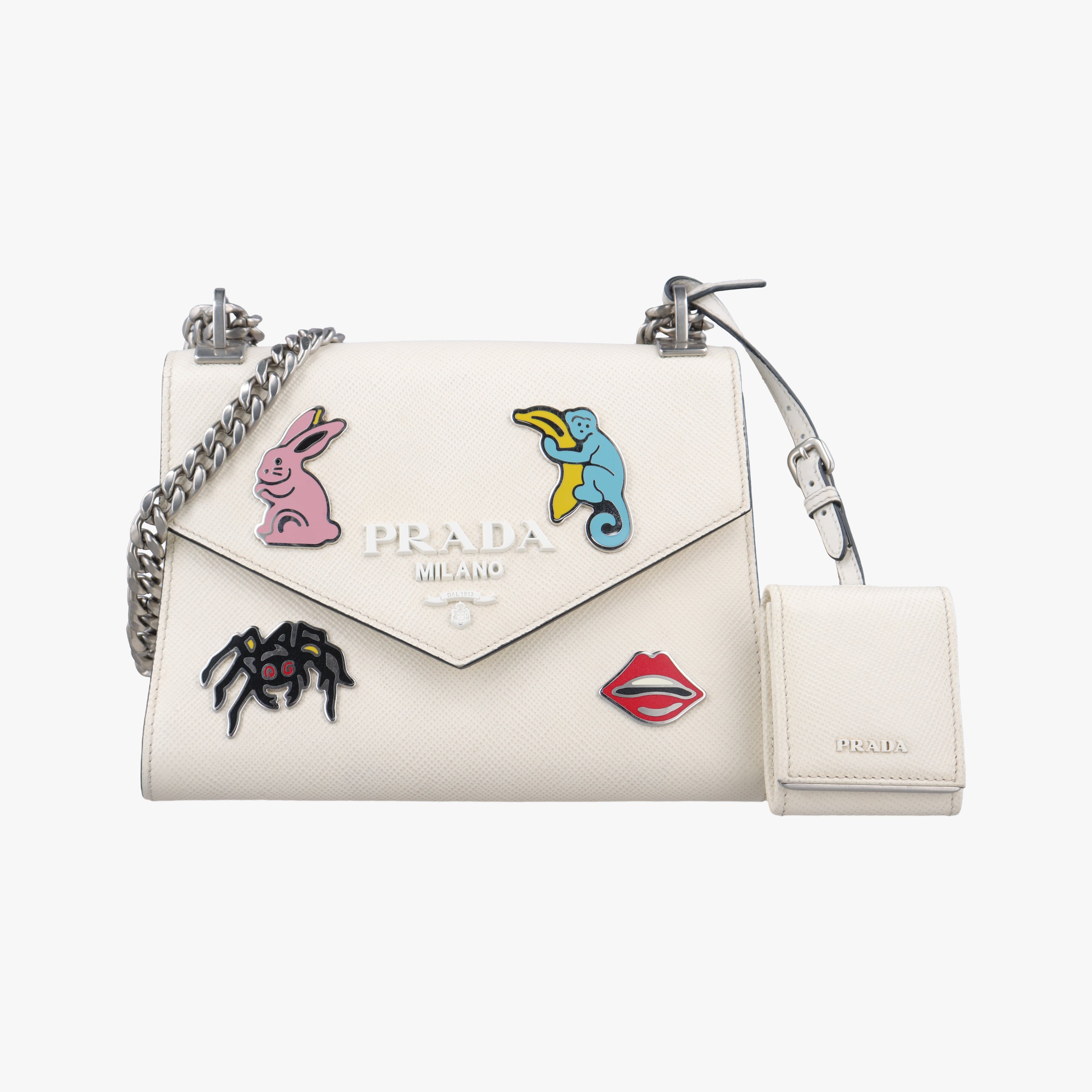 Monochrome Robot White SAFFIANO Leather 1BD127 7/Dモノクローム ロボット ホワイト サフィアーノレザー 1BD127 7/D