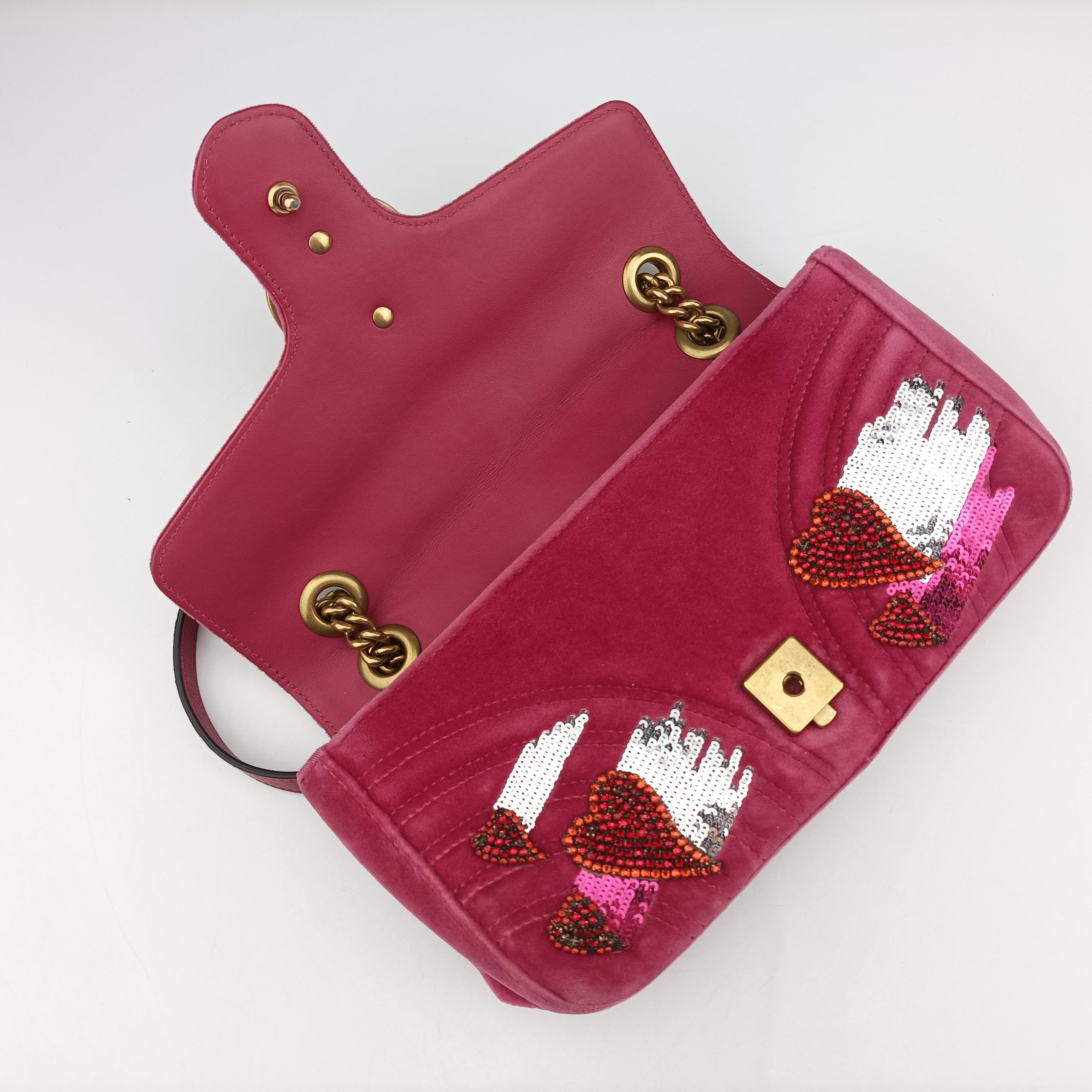 GG Marmont Rose Velour×Sequins 443497 F025673913GGマーモント ローズ レッド ベロア×スパンコール 443497 F025673913