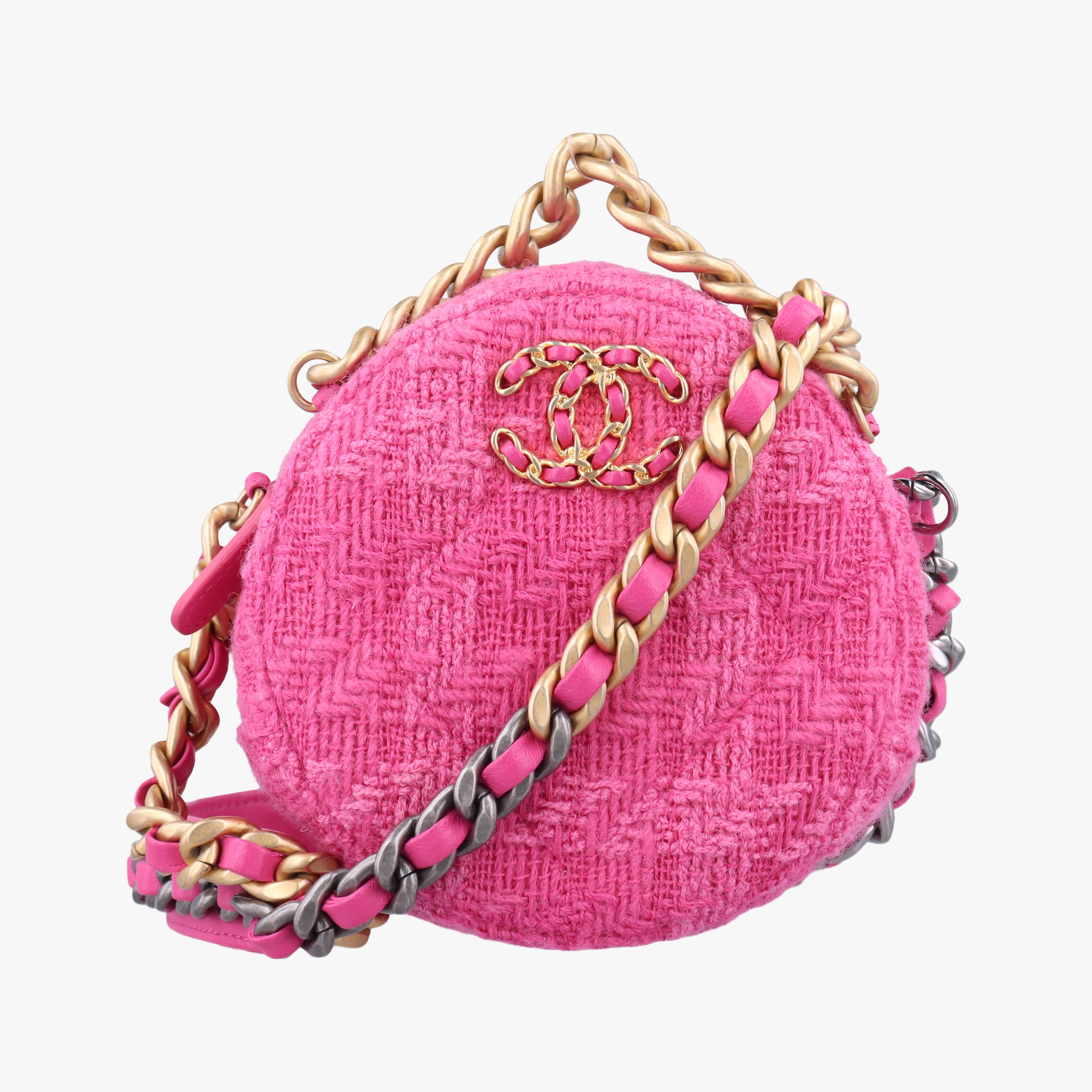 CHANEL 19 Tweed Round Coin Knit Rose Woolen AP0986 29079600シャネル 19 ツイード ラウンド コイン ニット ローズ レッド ウール AP0986 29079600