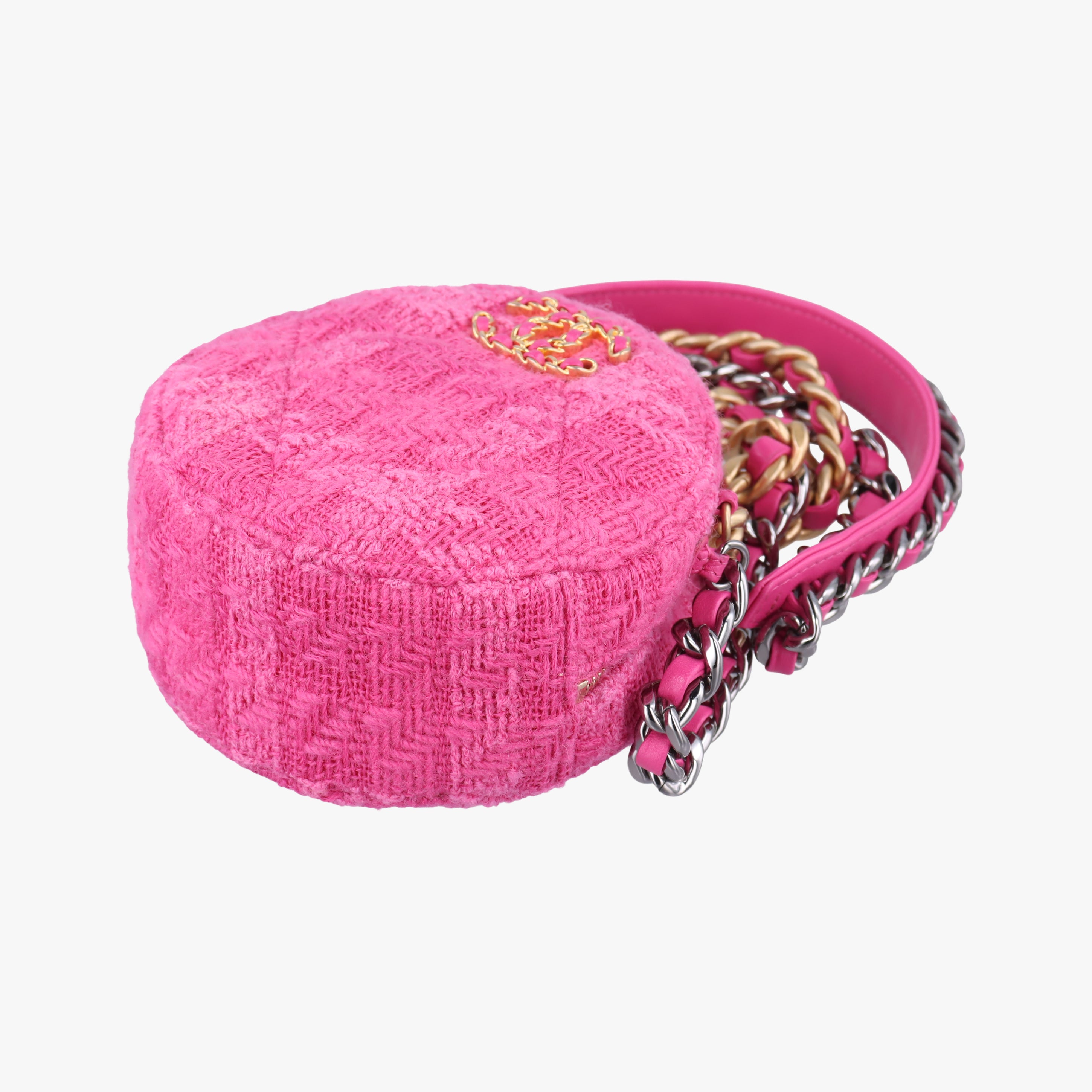 CHANEL 19 Tweed Round Coin Knit Rose Woolen AP0986 29079600シャネル 19 ツイード ラウンド コイン ニット ローズ レッド ウール AP0986 29079600