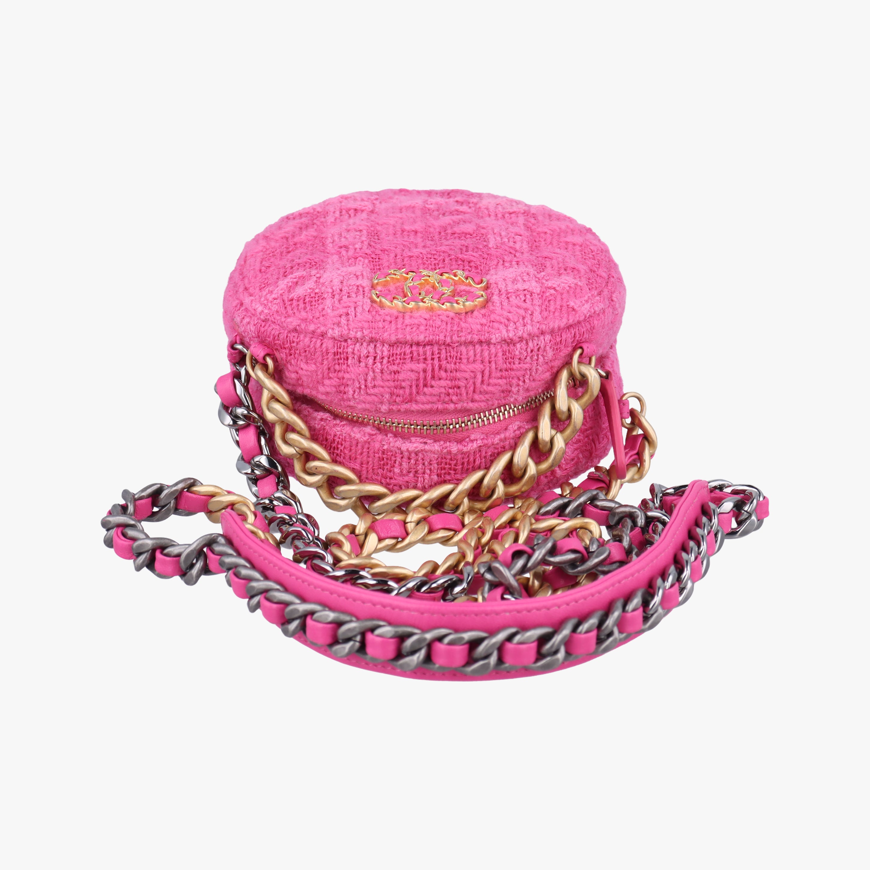 CHANEL 19 Tweed Round Coin Knit Rose Woolen AP0986 29079600シャネル 19 ツイード ラウンド コイン ニット ローズ レッド ウール AP0986 29079600