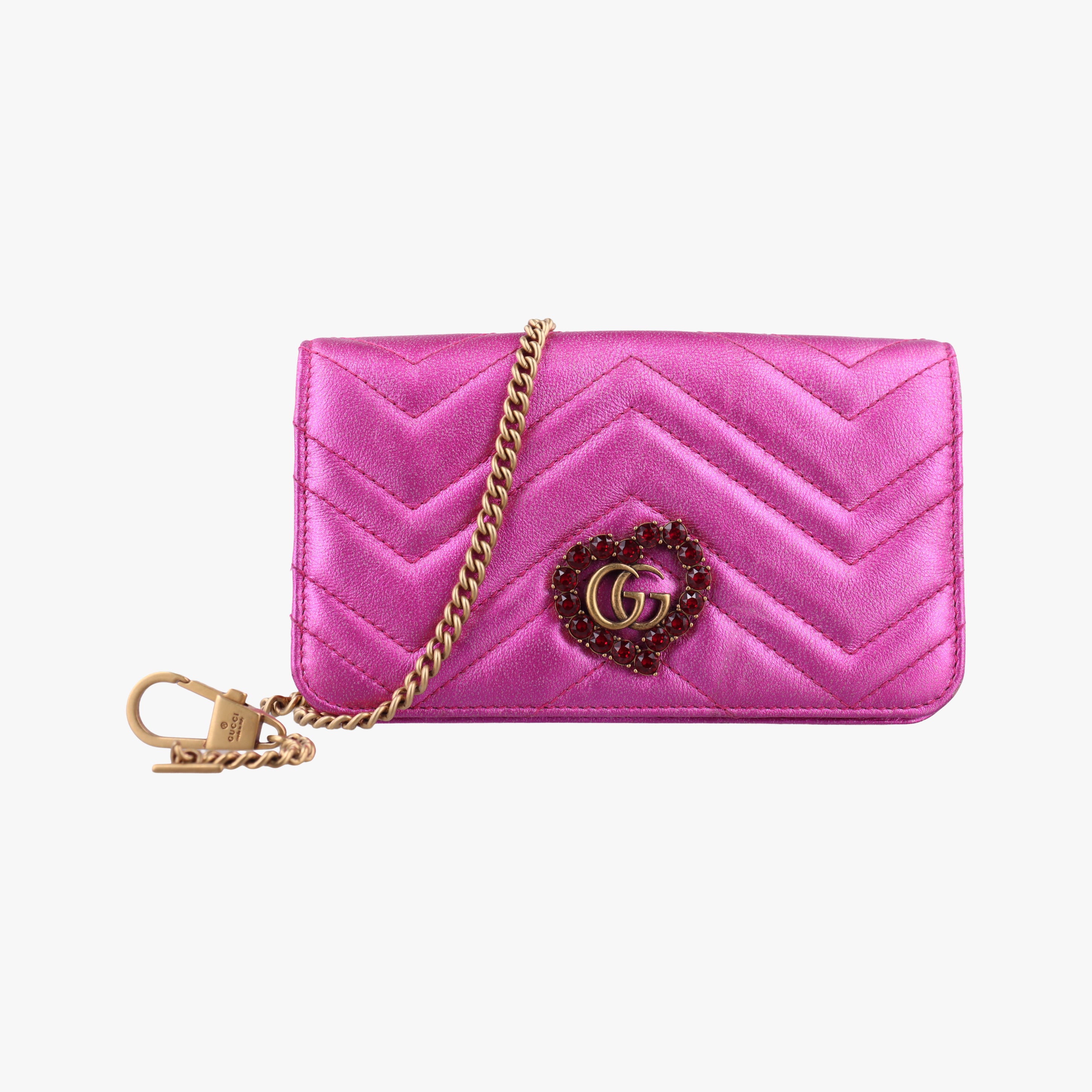 Pochette Heart crystal GG Marmont Pink Leather 549880 ポシェット ハート クリスタル GGマーモント ピンク レザー 549880