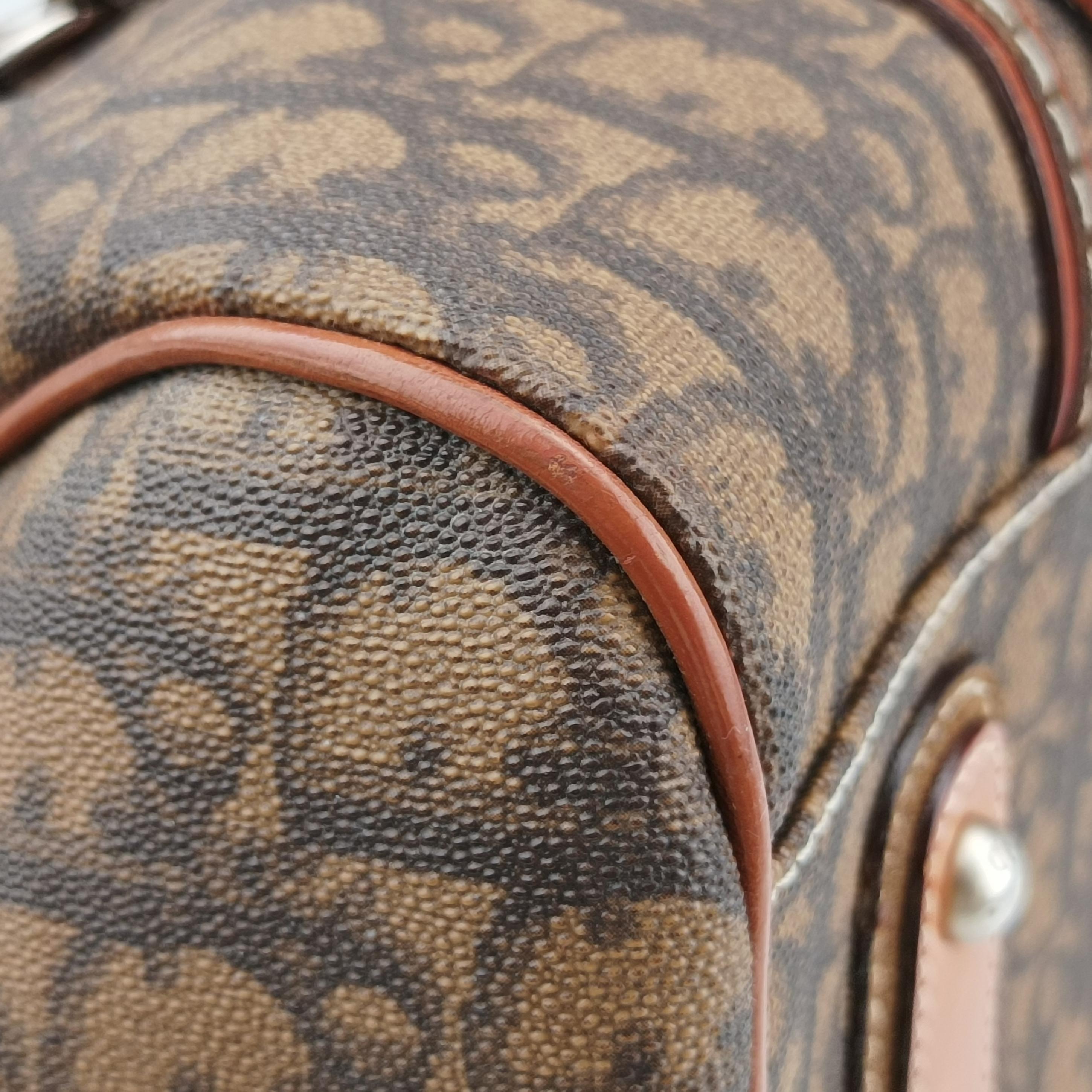 Trotter Romantique Mini Bow Brown×Multicolour PVC coated canvas×Leather 07-BO-0076ロマンティックトロッターミニボウ ブラウン×マルチカラー PVCコーティングキャンバス×レザー 07-BO-0076