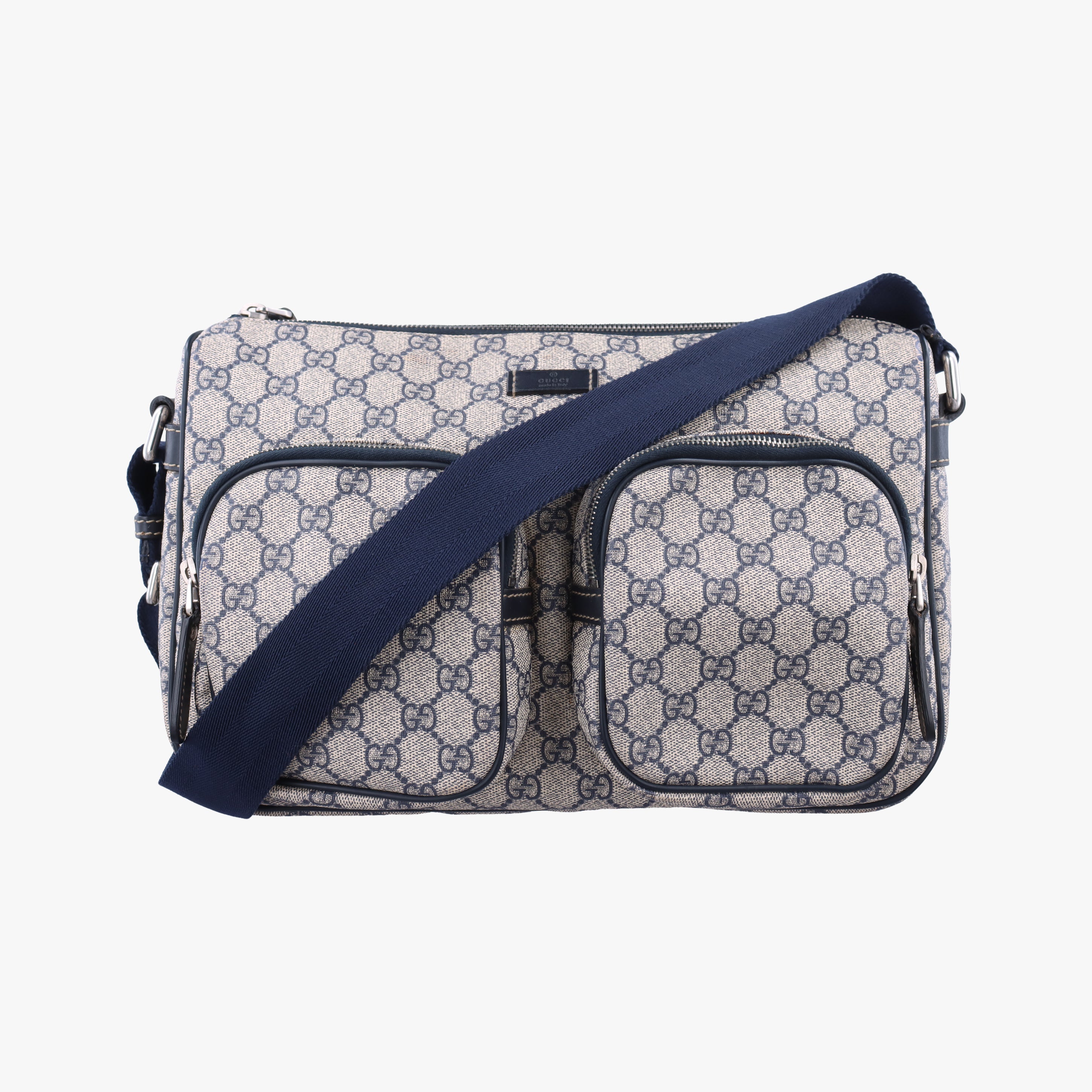 GG Supreme messenger Beige × Navy PVC coated canvas 246881 I015579559GGスプリーム メッセンジャー ベージュ×ネイビー PVCコーティングキャンバス 246881 I015579559