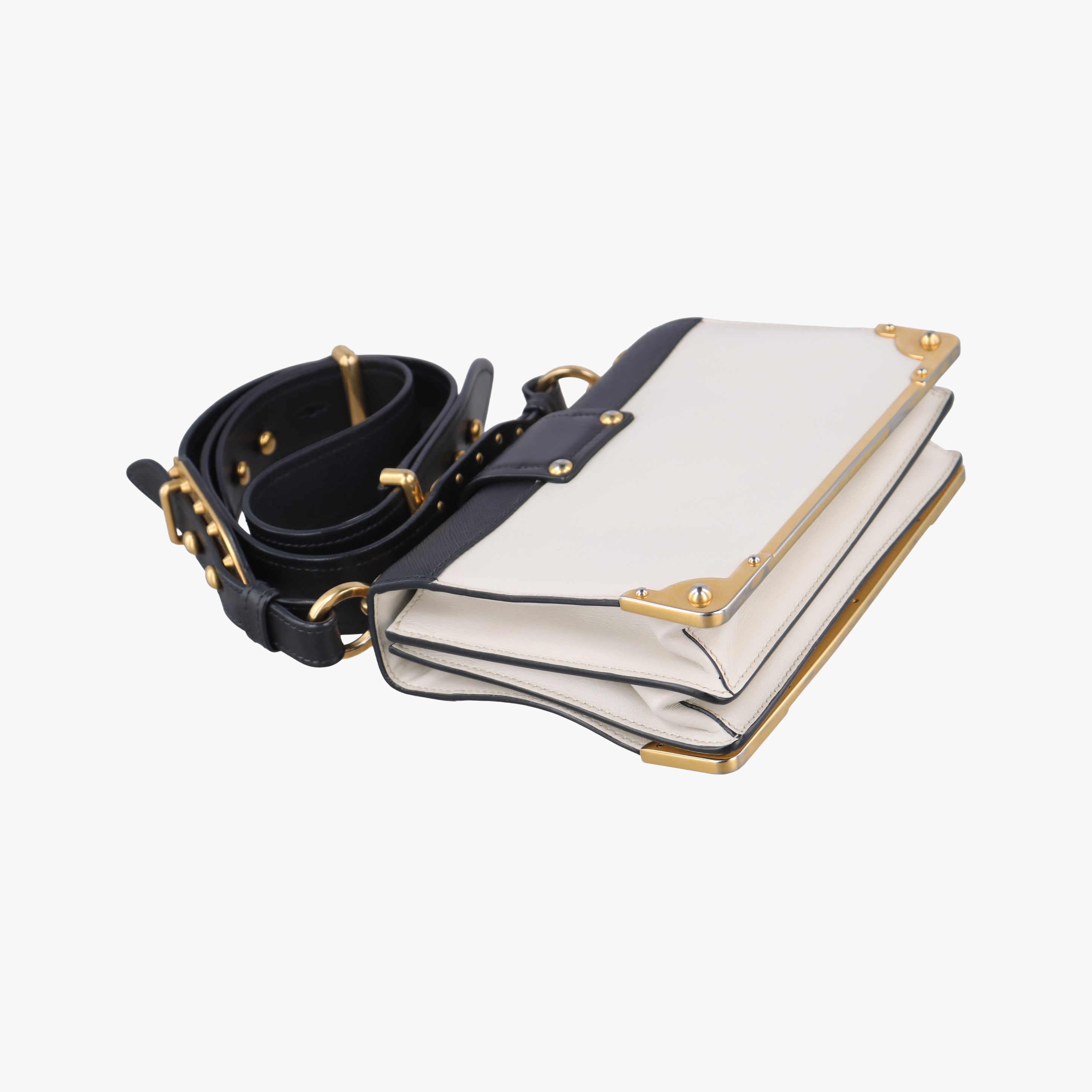 Cahier Black×white Leather×SAFFIANO Leather 1BD045 25カイエ ブラック×ホワイト レザー×サフィアーノレザー 1BD045 25