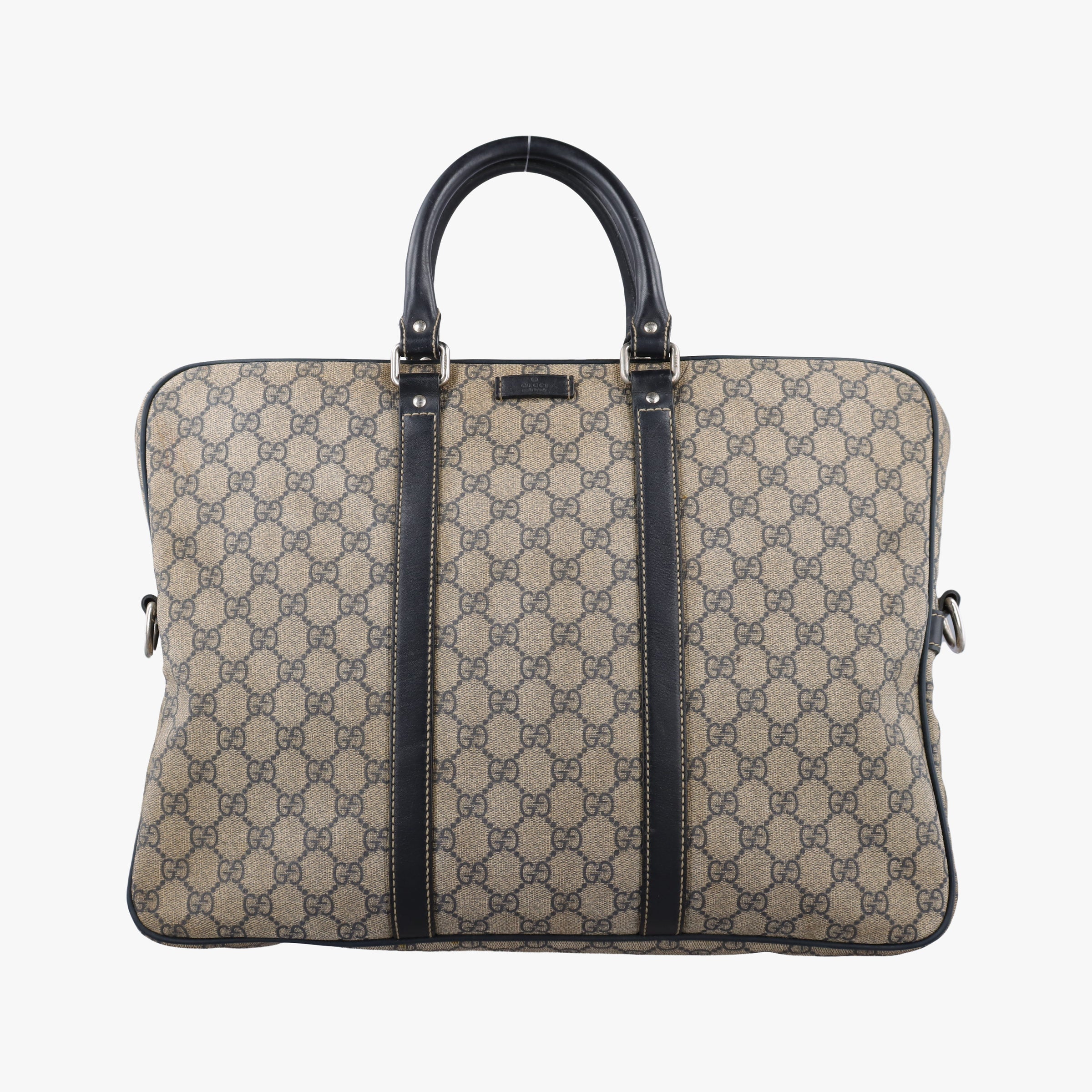 GG Supreme Briefcase Brown PVC coated canvasxLeather 201480 E010194739GGスプリーム ブリーフケース ベージュ×ブラック PVCコーティングキャンバスxレザー 201480 E010194739