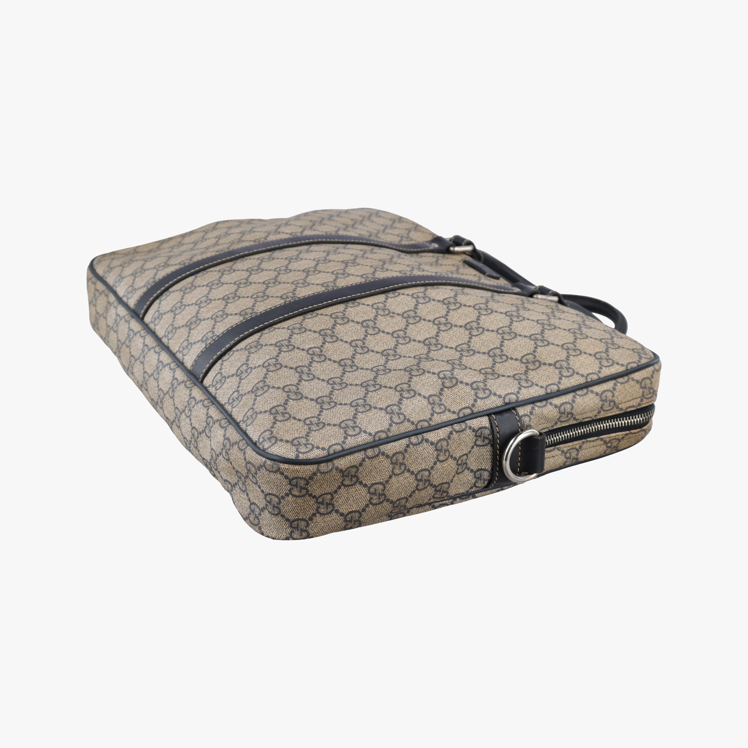 GG Supreme Briefcase Brown PVC coated canvasxLeather 201480 E010194739GGスプリーム ブリーフケース ベージュ×ブラック PVCコーティングキャンバスxレザー 201480 E010194739