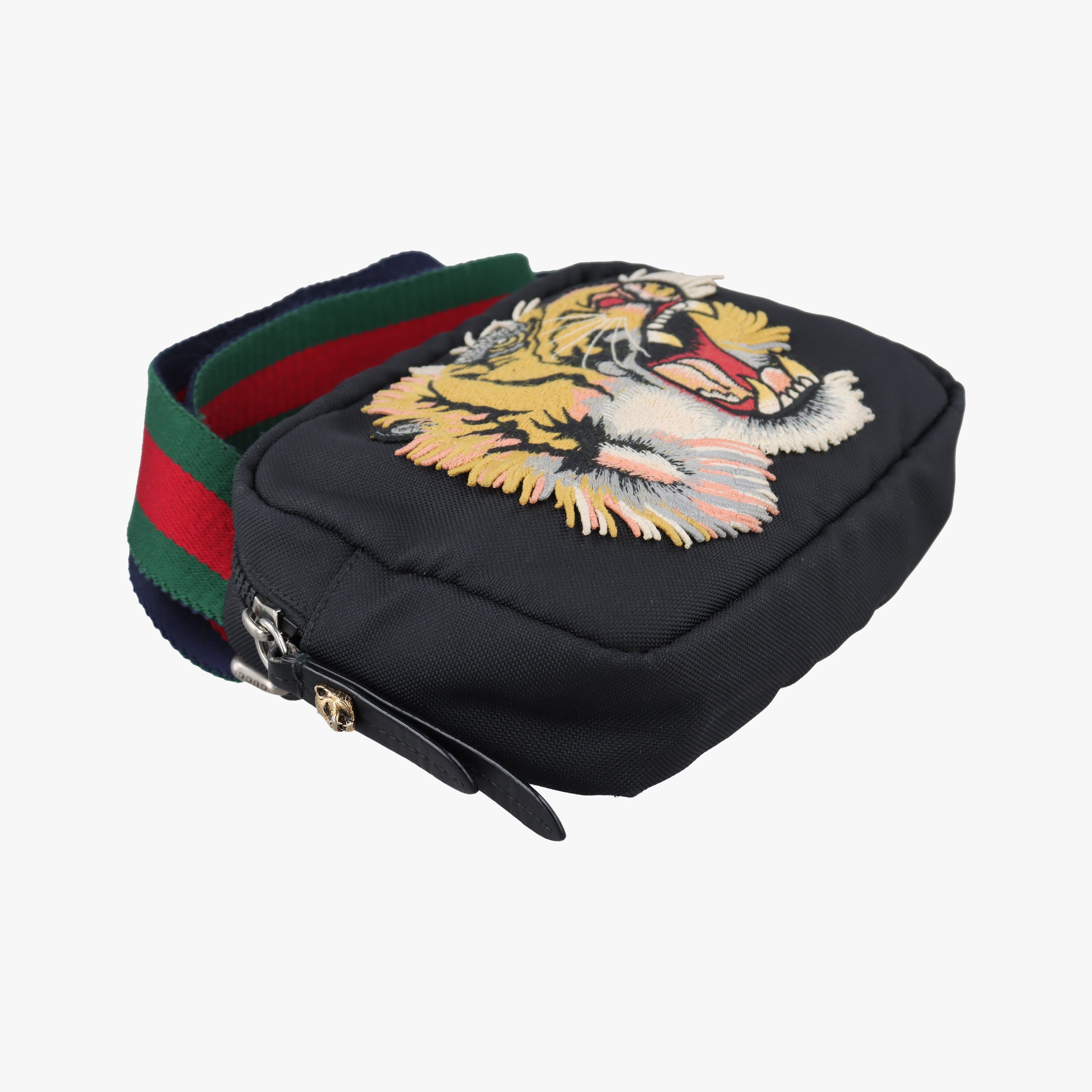 Tiger Embroidered Web Messenger Black×Multicolour Canvas 523323 Lot number unknownタイガーヘッド エンブロイダリー アニマル ブラック×マルチカラー キャンバス 523323 製番不明