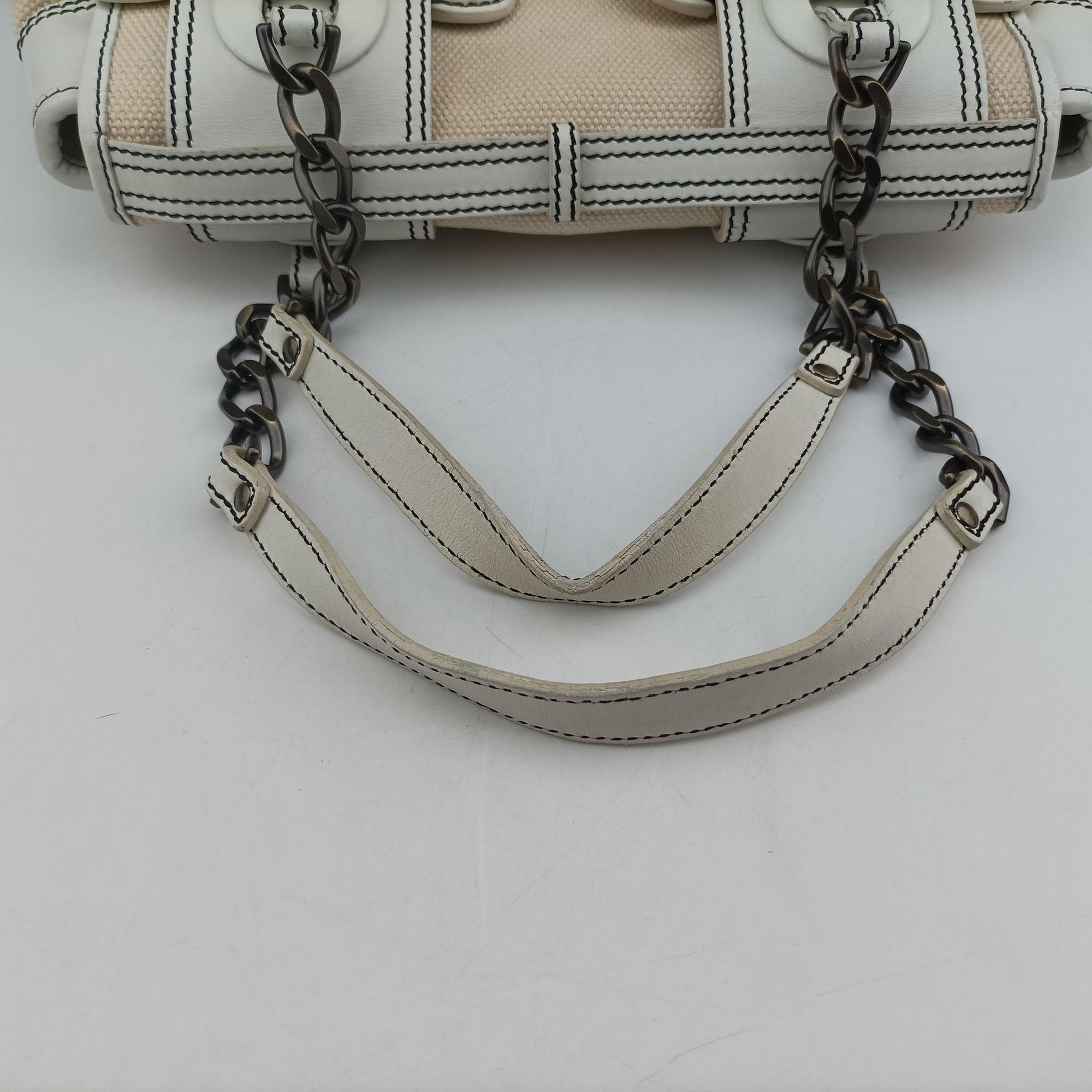 B Bag White canvas×leather 8BNI63 2384-8BNI63-UP4-068Bバッグ ホワイト キャンバス ×レザー 8BNI63 2384-8BNI63-UP4-068