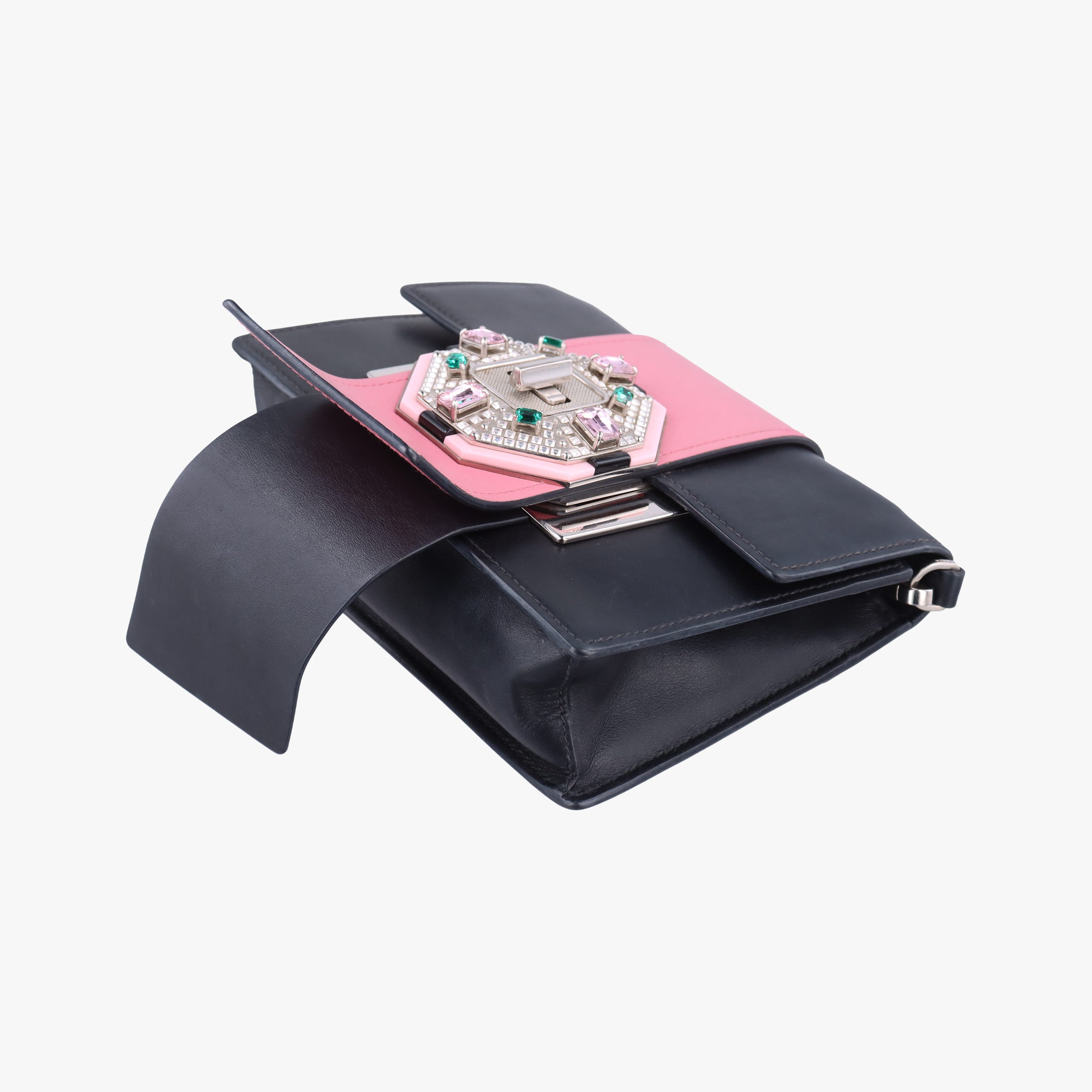 Crystal Ribbons Pink×Black×Multicolour Leather 1BD067 7/Kクリスタルリボン ラインストーン ピンク×ブラック×マルチカラー レザー 1BD067 7/K