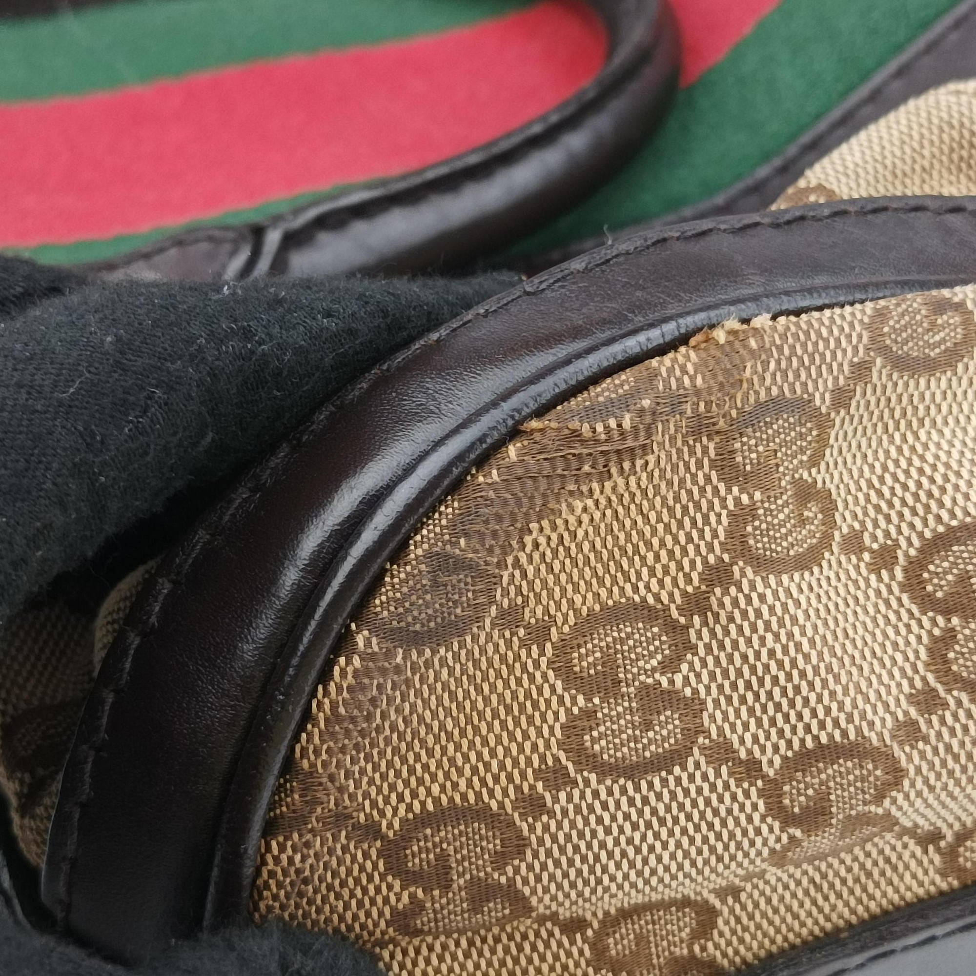 Sherry Line Beige×green×red canvas×leather 247205 B014672296シェリーライン ベージュ×グリーン×レッド キャンバス×レザー 247205 B014672296
