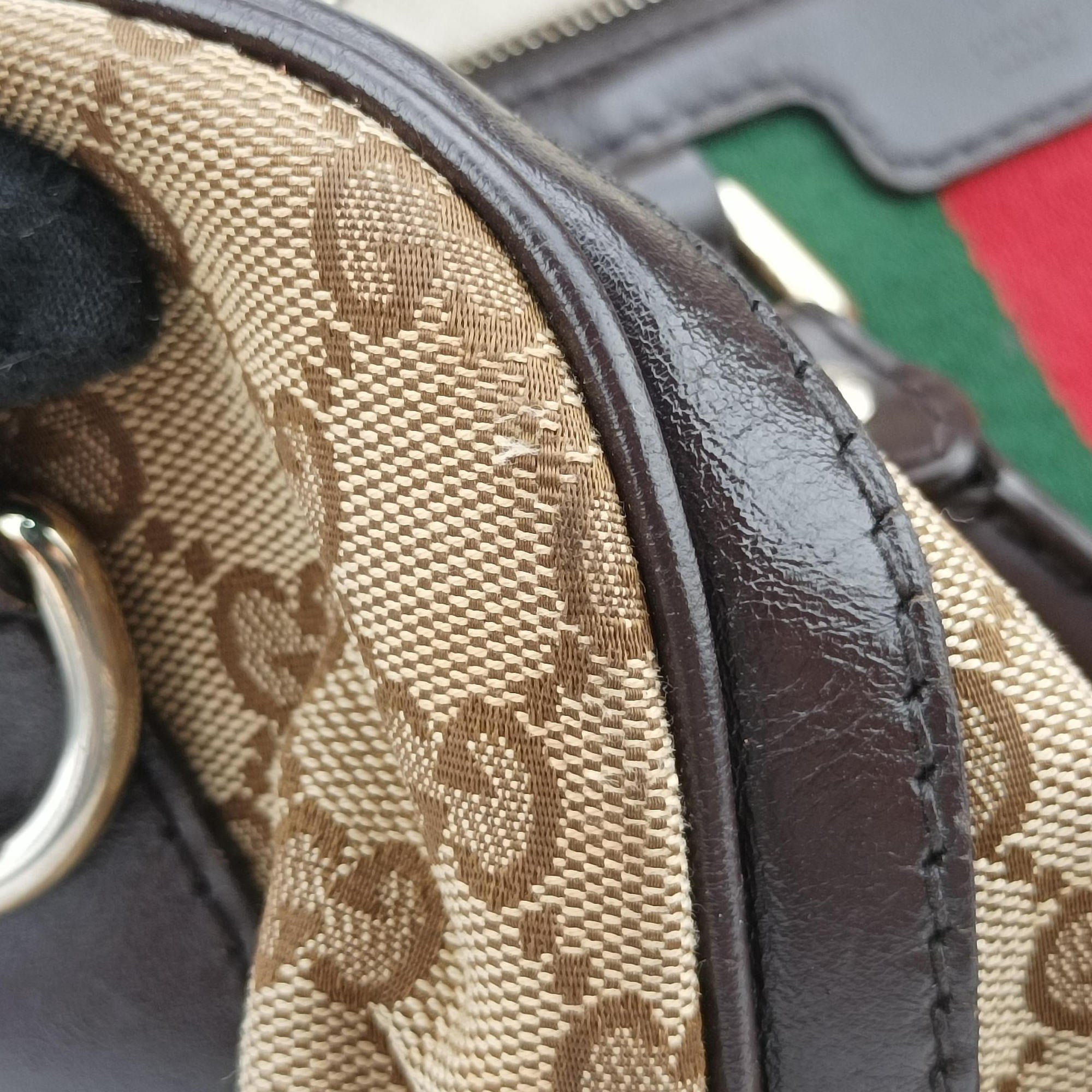 Sherry Line Beige×green×red×Brown canvas×leather 247205 E014989970シェリーライン ベージュ×グリーン×レッド×ブラウン キャンバス×レザー 247205 E014989970