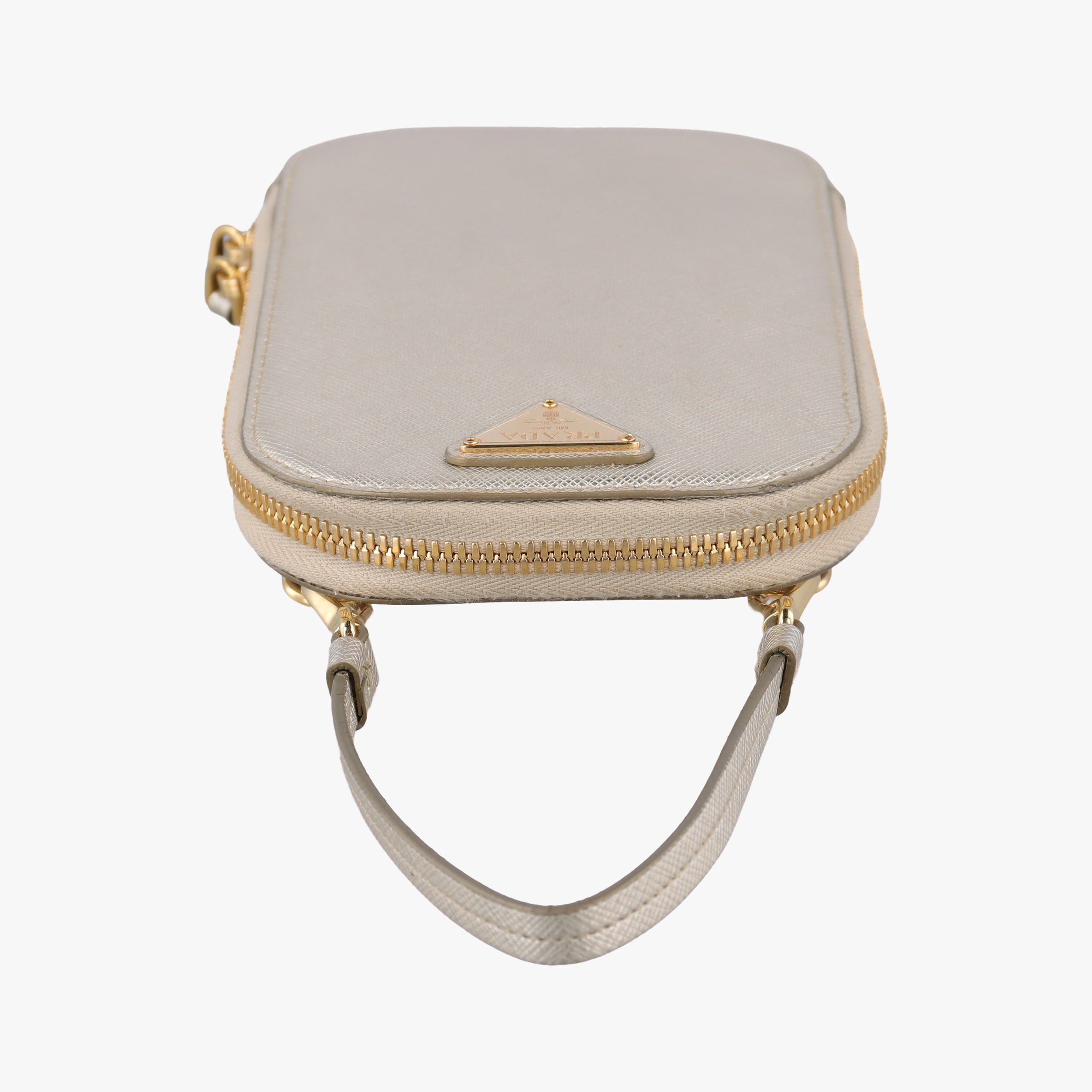 Triangle logo Golden Saffiano Leather 1DH030 85トライアングルロゴ ゴールド サフィアーノレザー 1DH030 85