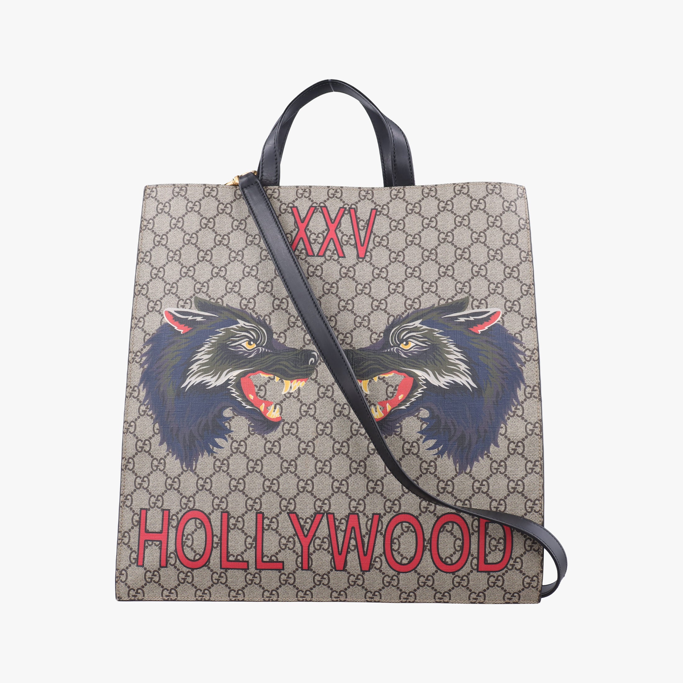 GG Supreme Wolf Print beige×Multicolour PVC coated canvasxLeather 450950 H023639578GGスプリーム ウルフ プリント ベージュ×マルチカラー PVCコーティングキャンバスxレザー 450950 H023639578