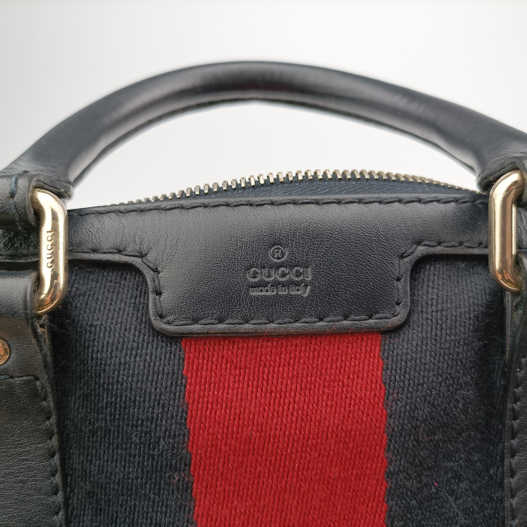Sherry Line navy×red×beige canvas×leather 247205 I7197342シェリーライン ネイビー×レッド×ベージュ キャンバス×レザー 247205 I7197342