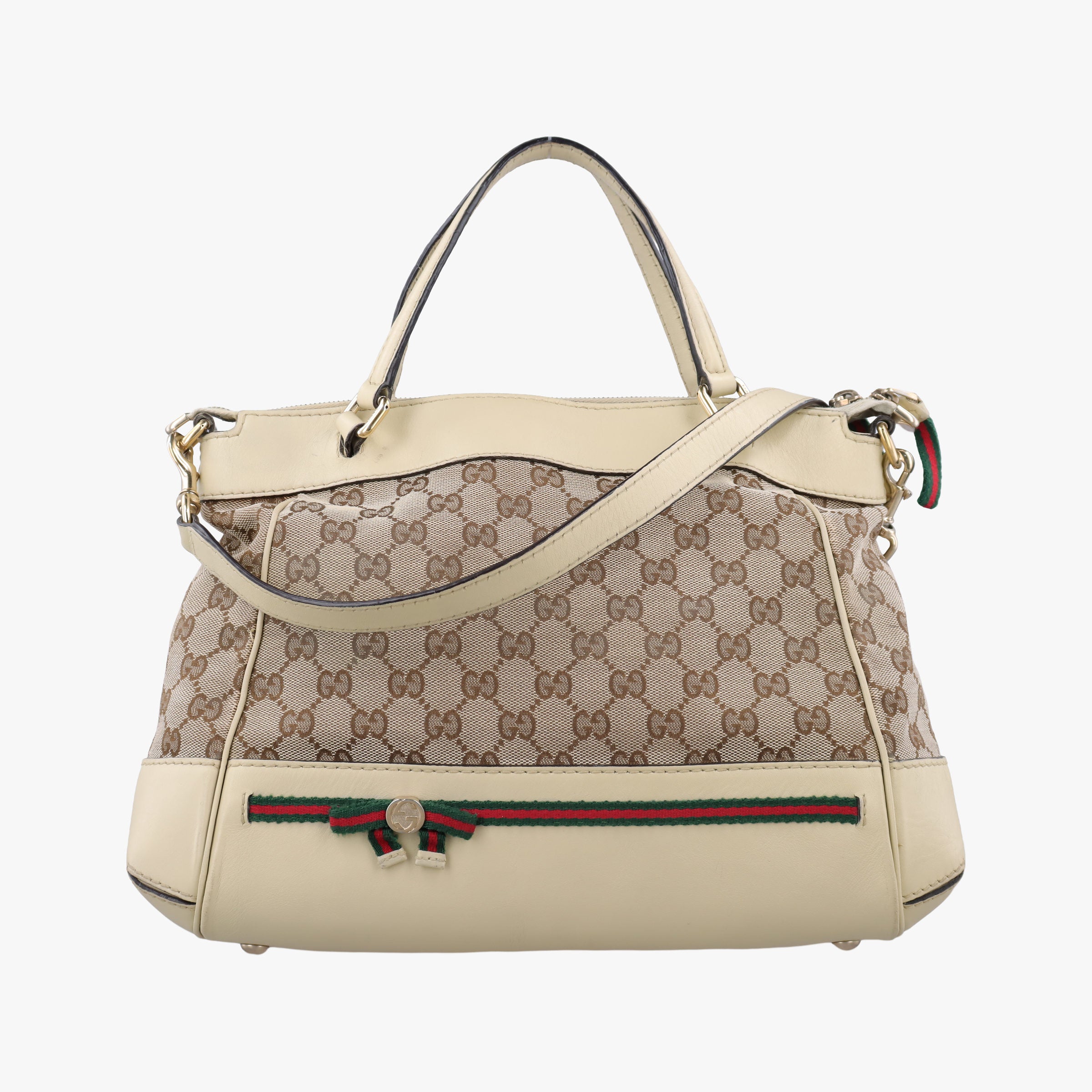 Mayfair Bow Tote beige x White Canvas × Leather 257349 C9366033メイフェア ボウ トート ベージュ×ホワイト キャンバス×レザー 257349 C9366033