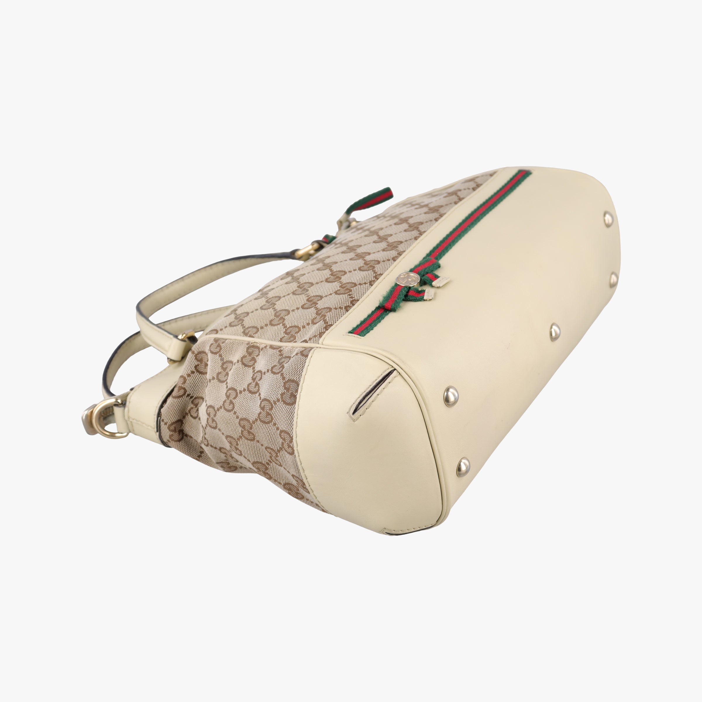 Mayfair Bow Tote beige x White Canvas × Leather 257349 C9366033メイフェア ボウ トート ベージュ×ホワイト キャンバス×レザー 257349 C9366033
