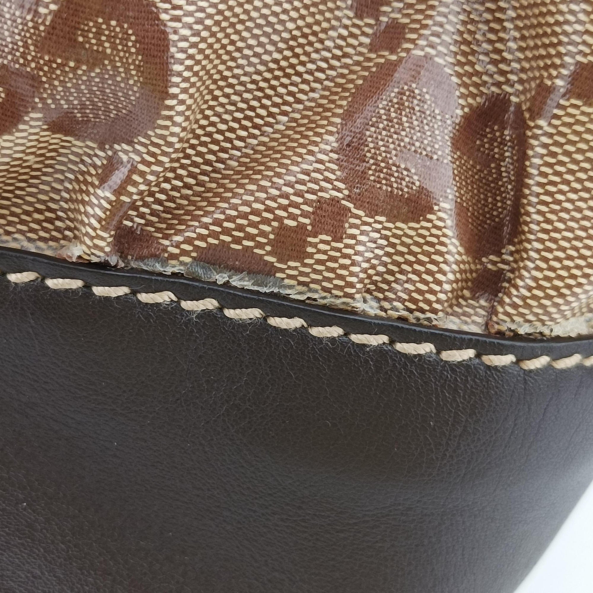 GG Crystal Beige × Brown PVC coated canvas ×Leather Trim 223965 A4970781GG クリスタル ベージュ× ブラウン PVCコーティングキャンバス × レザー 223965 A4970781