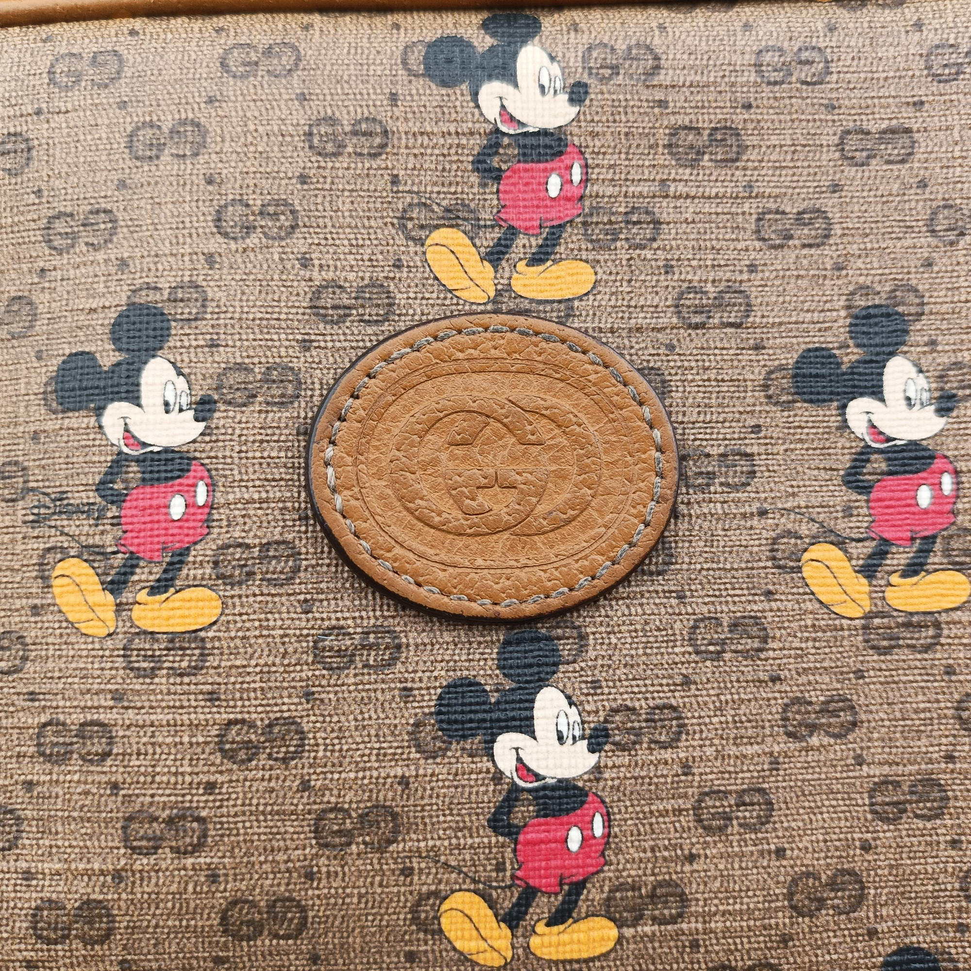 Mickey Mouse Disney collaboration Brown×Multicolour PVC coated canvas×leather 602536 ミッキーマウス ディズニーコラボ ブラウン×マルチカラー PVCコーティングキャンバス×レザー 602536